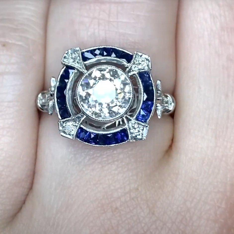 De las mujeres Anillo de compromiso de zafiro y diamante europeo antiguo (aprox. 1,30 quilates), platino en venta