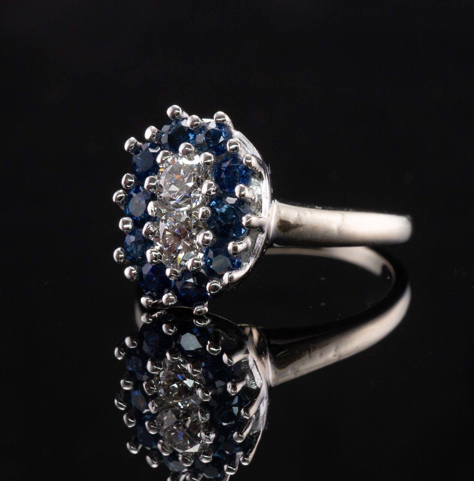 Sapphire Old European Diamond Ring 14k White Gold For Sale 5