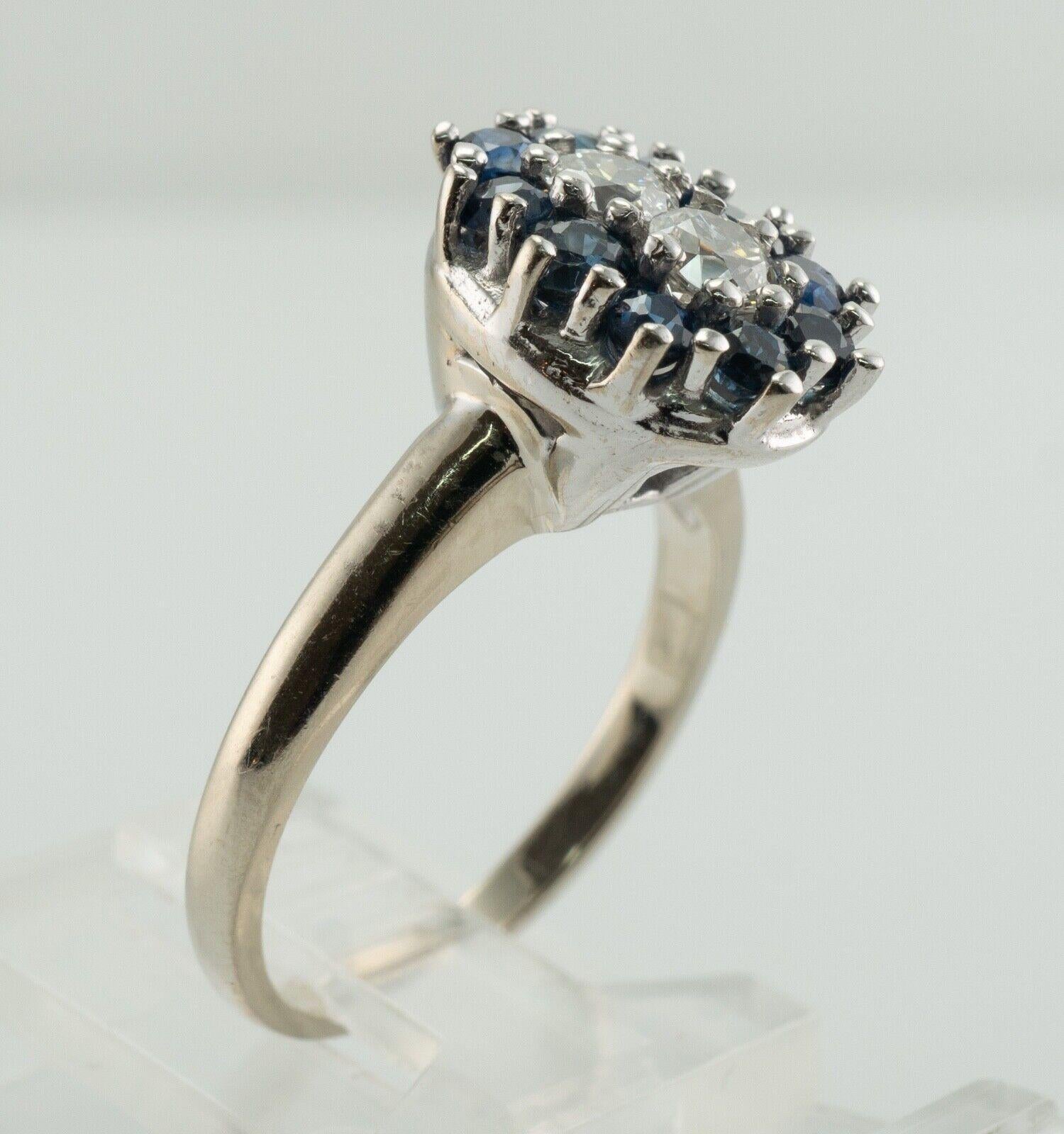 Sapphire Old European Diamond Ring 14k White Gold For Sale 6
