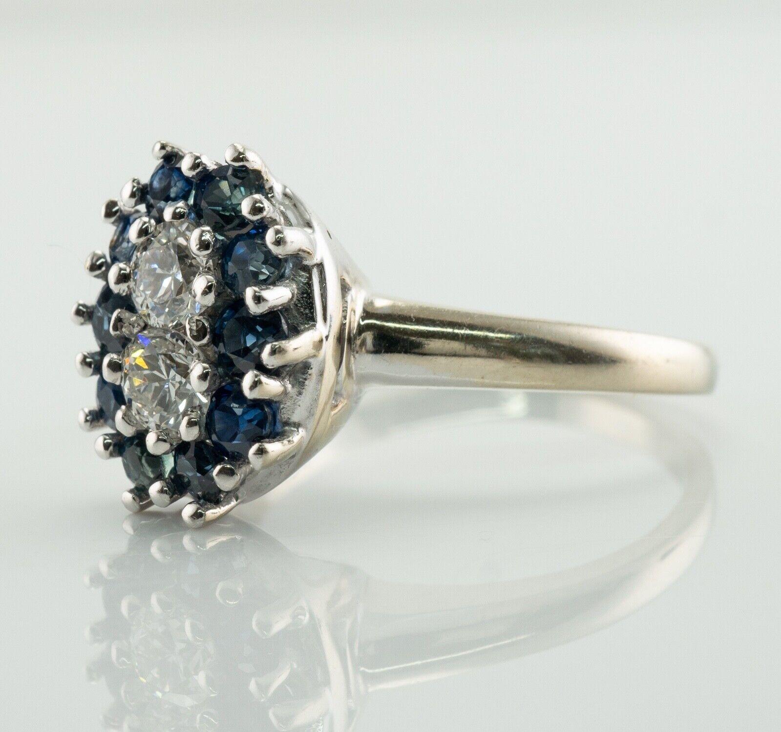 Sapphire Old European Diamond Ring 14k White Gold In Good Condition For Sale In East Brunswick, NJ