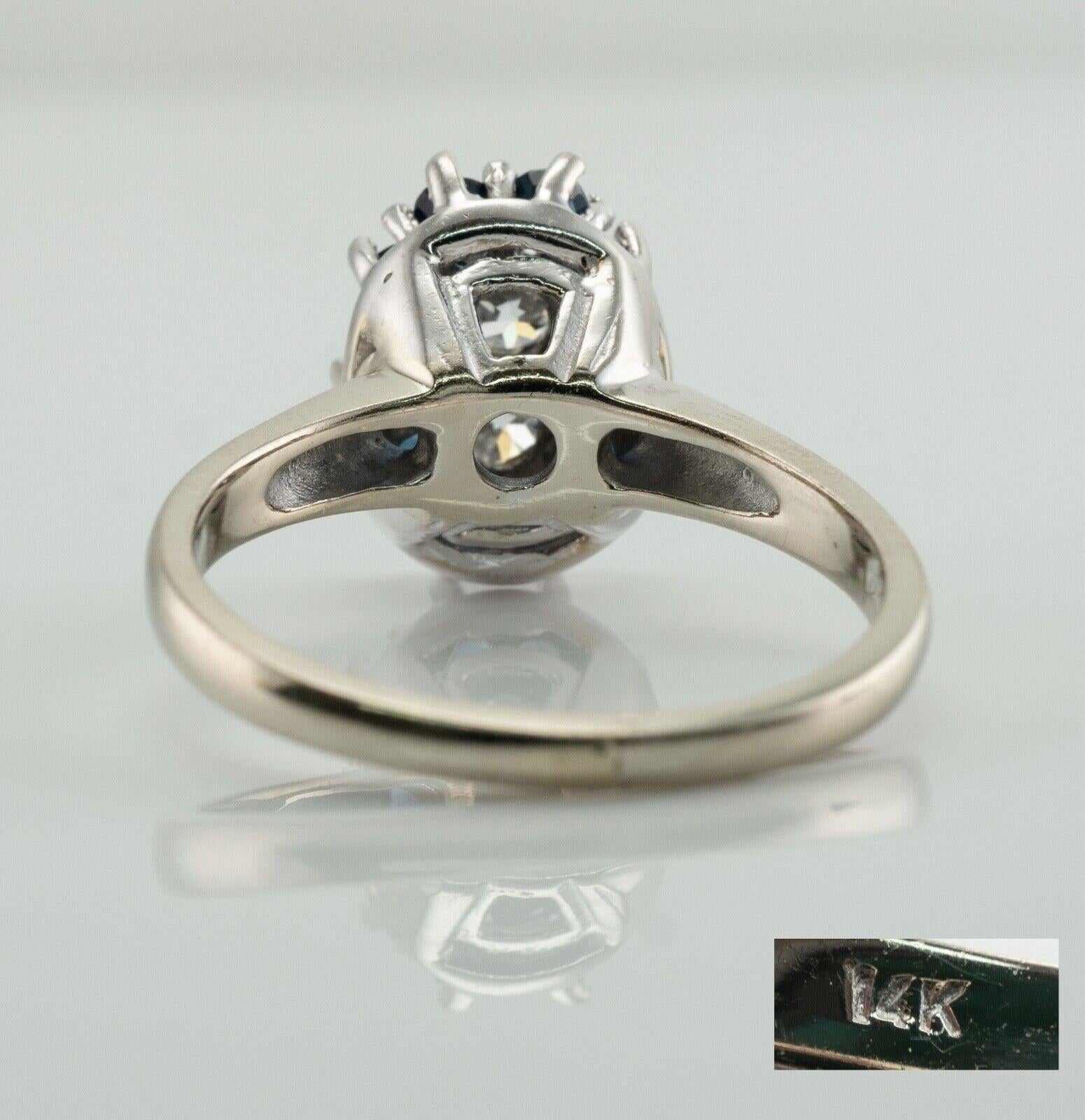 Women's Sapphire Old European Diamond Ring 14k White Gold For Sale