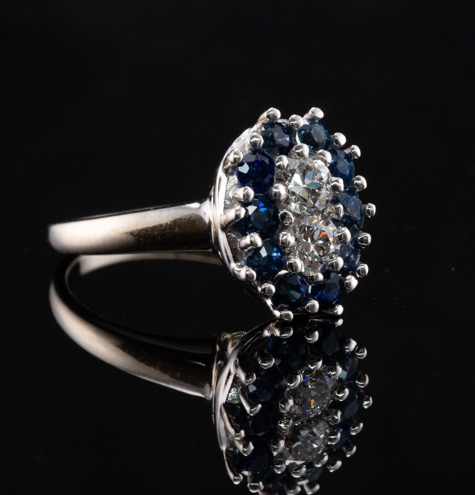 Sapphire Old European Diamond Ring 14k White Gold For Sale 3