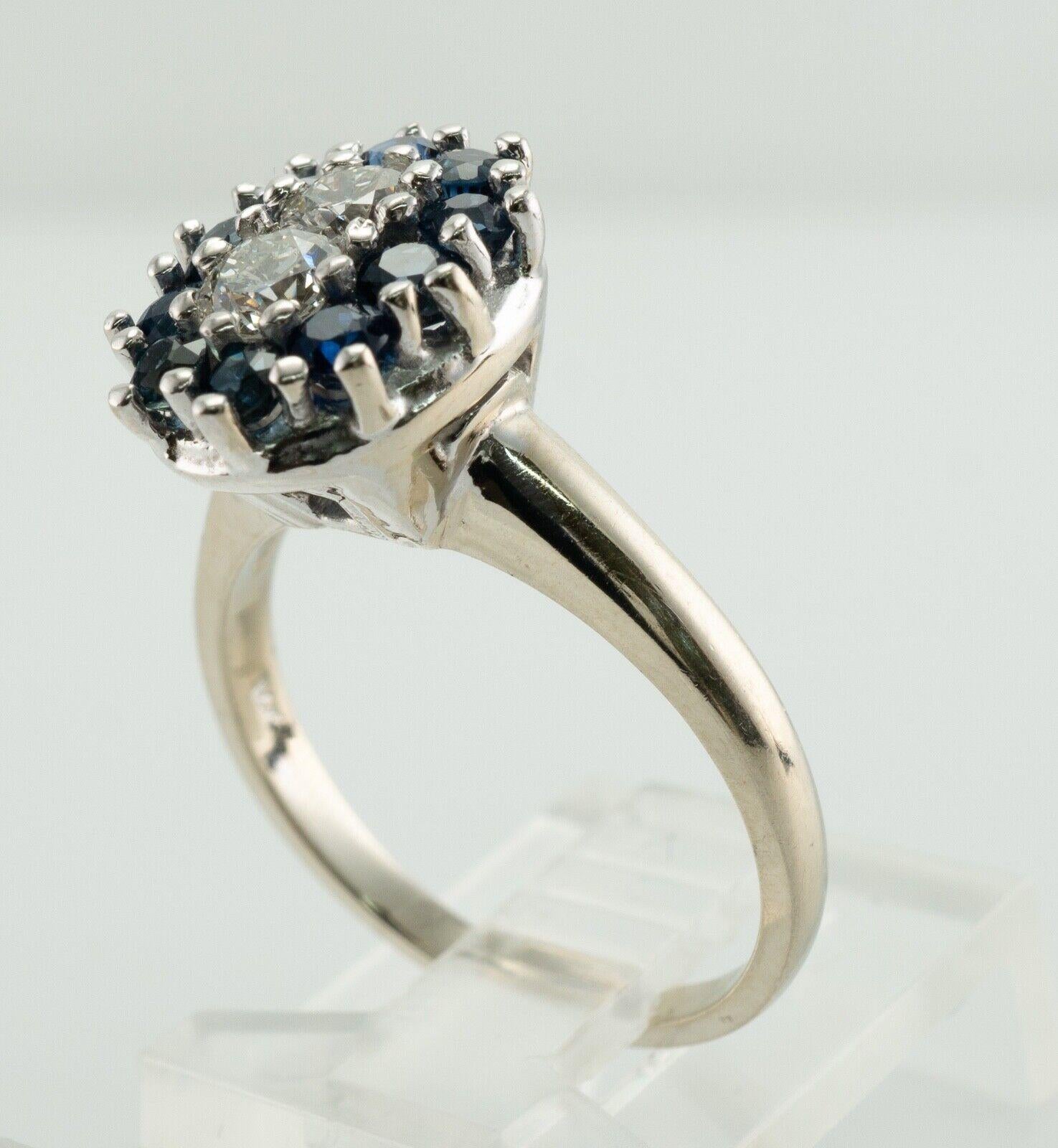 Sapphire Old European Diamond Ring 14k White Gold For Sale 4