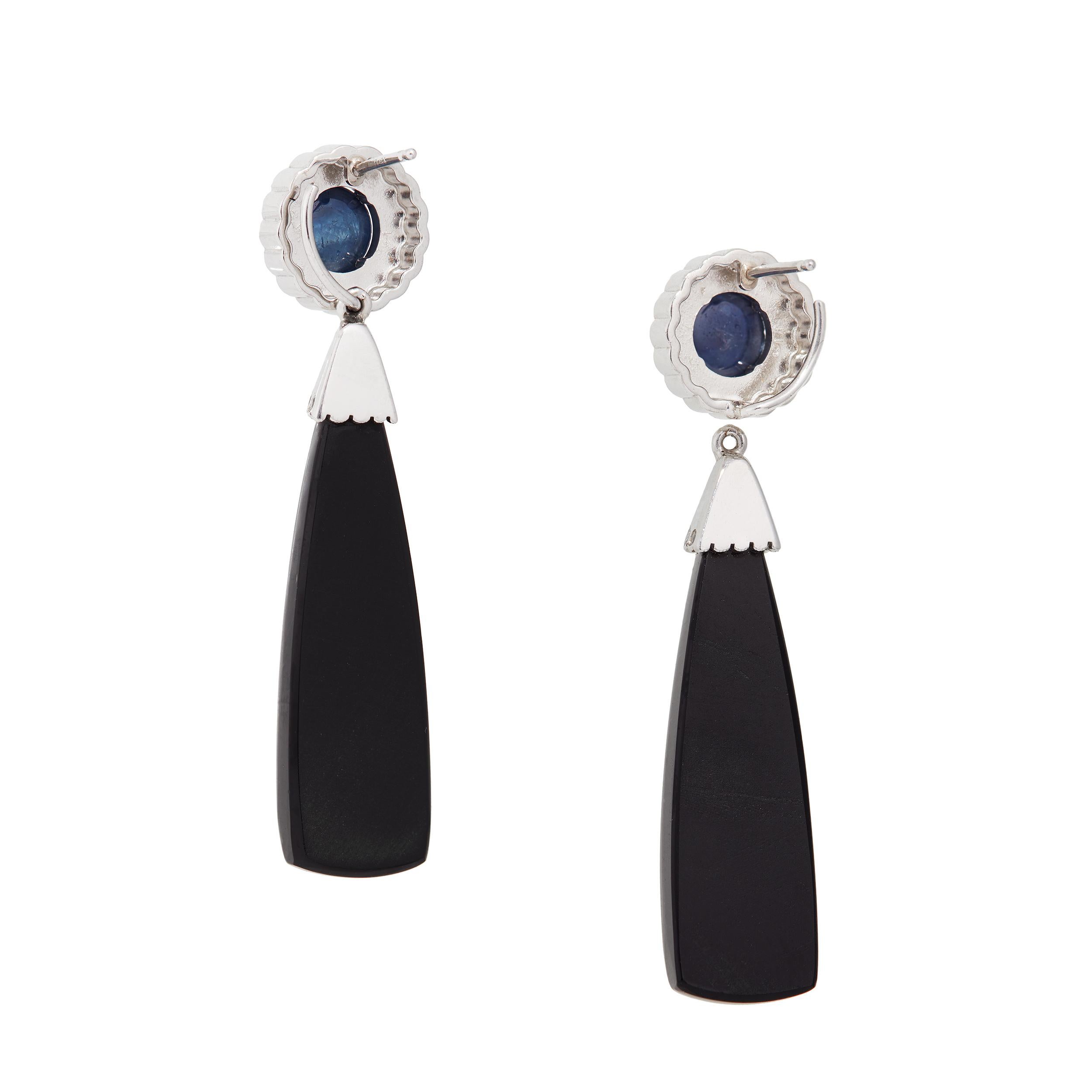 Art Deco Sapphire, Onyx, and Diamond, Convertible, Earrings in Platinum