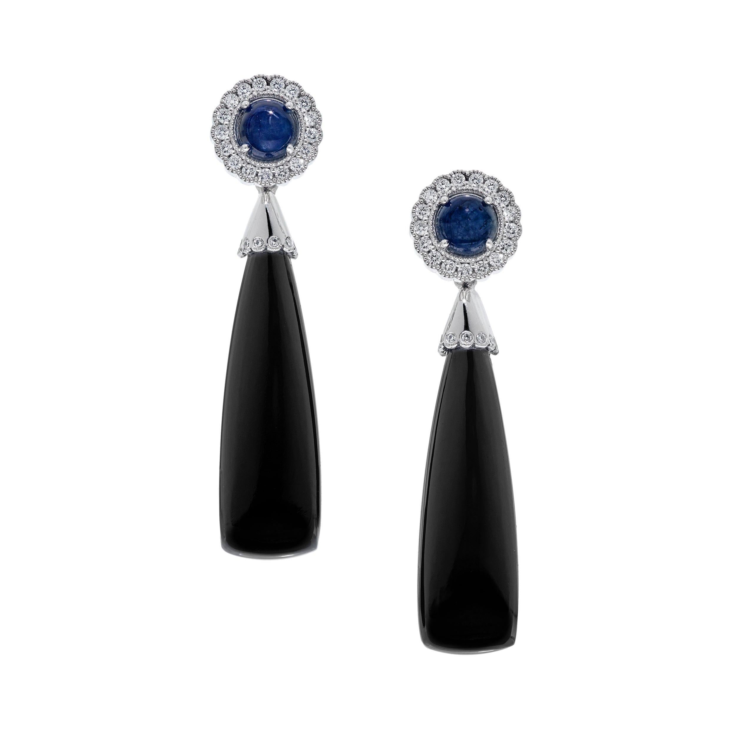 Sapphire, Onyx, and Diamond, Convertible, Earrings in Platinum
