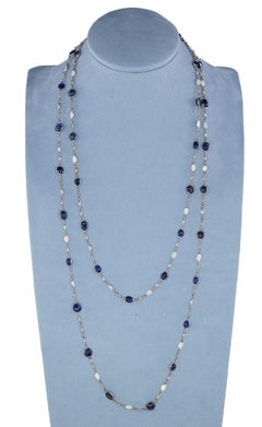 Sapphire, Opal, and Diamond Long Station Necklace