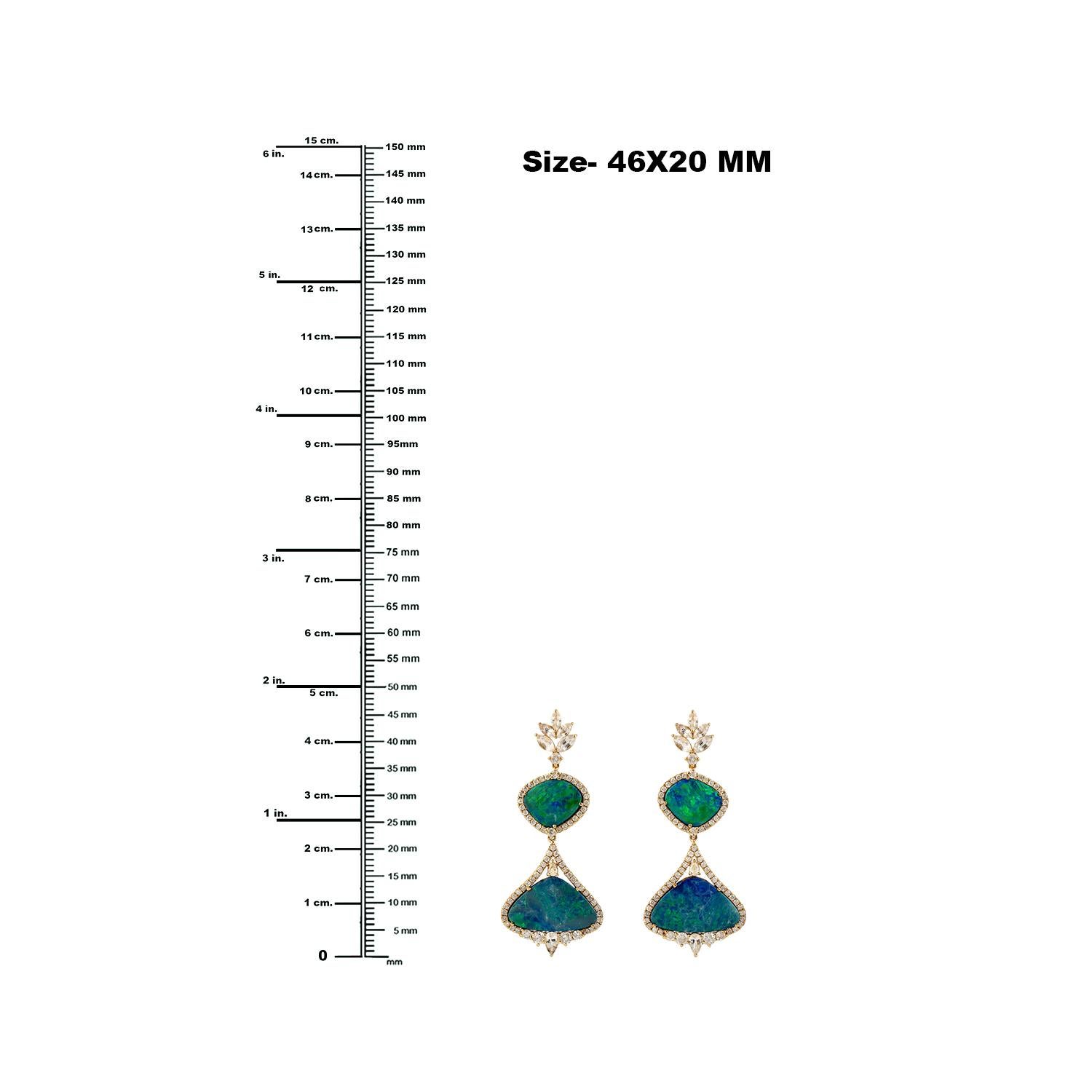 Sapphire & Opal Dangle Earring with Pave Diamond Made in 18k Gold In New Condition For Sale In New York, NY