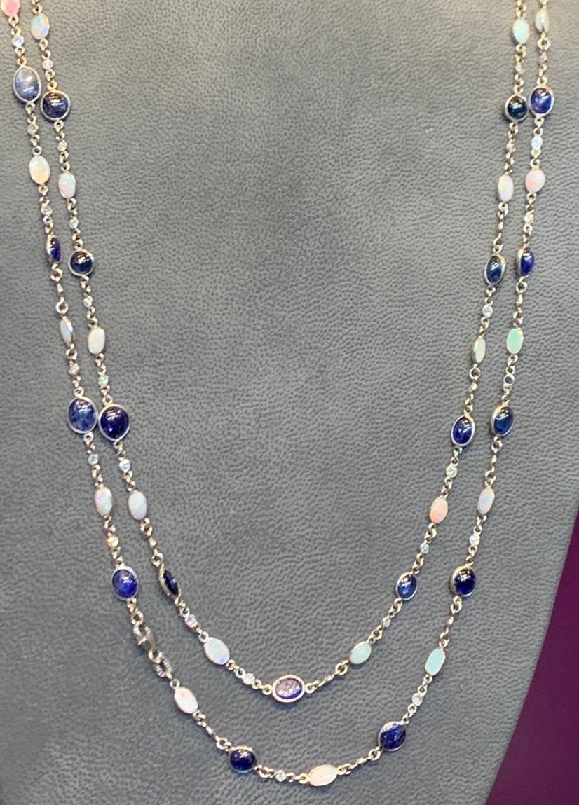 Sapphire & Opal Diamond By The Yard Necklace
Sapphire Weight: 54.47 Cts
Opal Weight: 9.54 Cts 
Diamond Weight: 3.14 Cts 
Measurements: 57.5