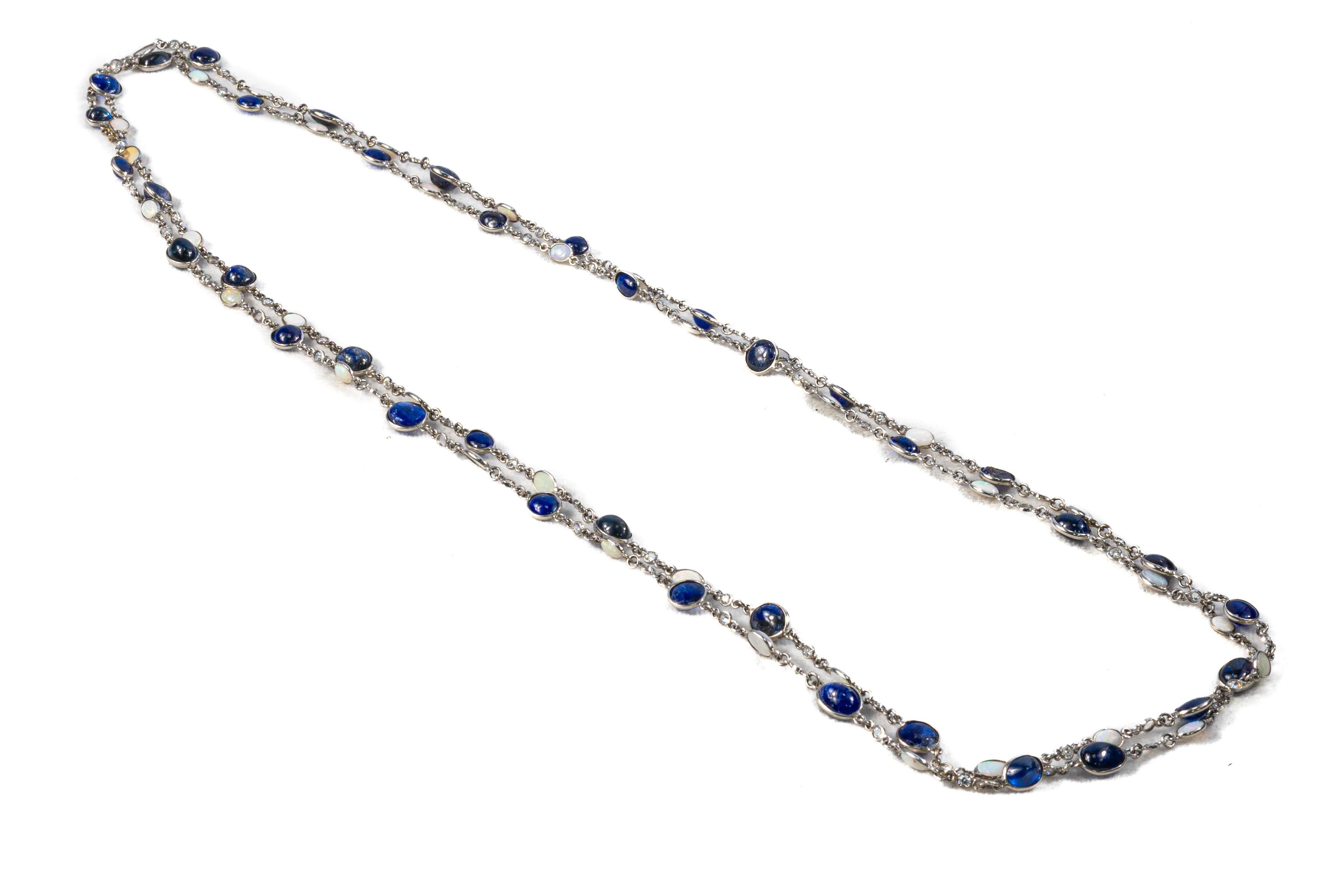 Taille ronde Collier de saphir et d'opale avec diamants à l'unité en vente