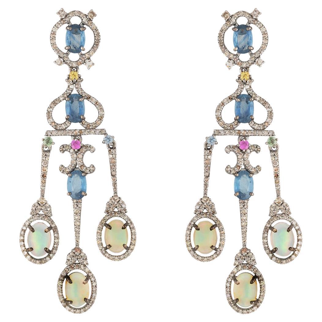 Sapphire, Opal & Diamond Chandelier Earrings