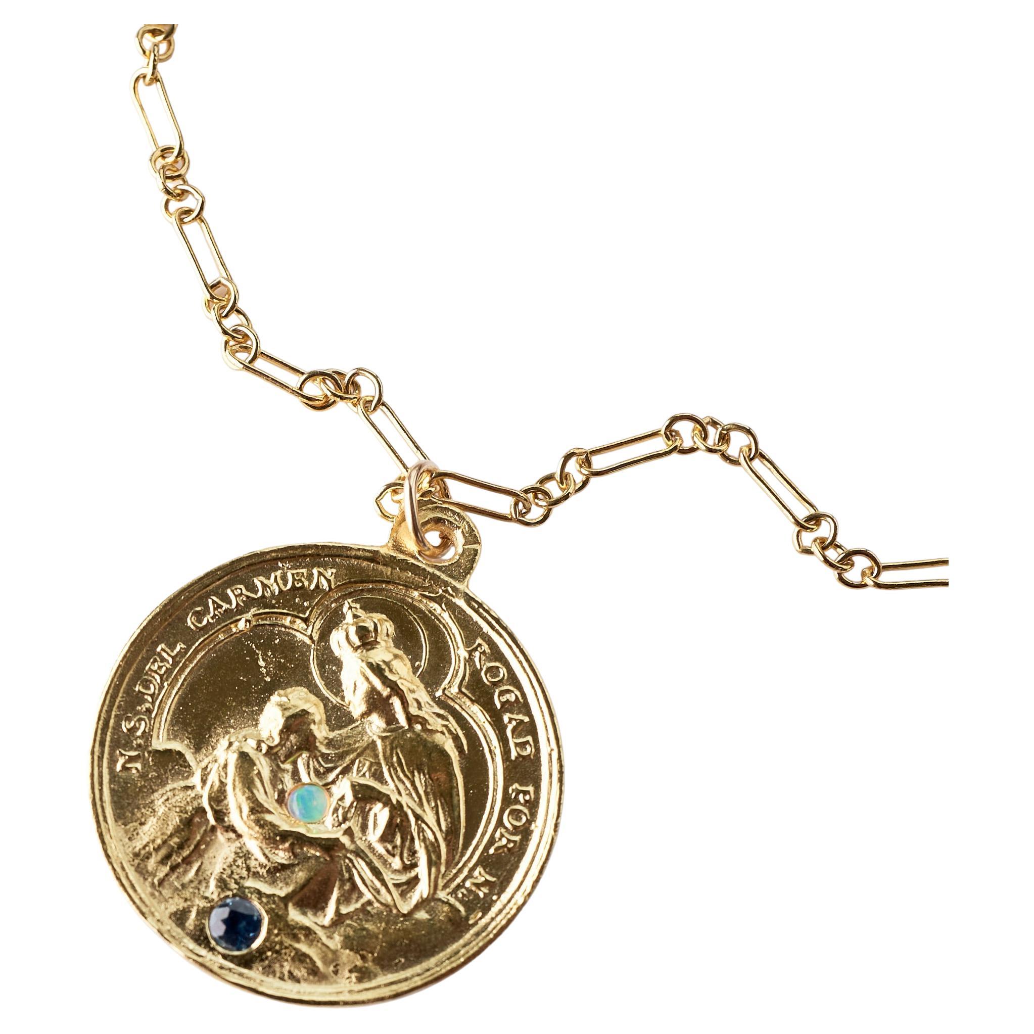 Sapphire Opal Medal Chain Necklace Religious Gold Tone J Dauphin
Gold Plated Medal and Gold Filled Chain

Symbols or medals can become a powerful tool in our arsenal for the spiritual. 
Since ancient times spiritual pendants, religious medals has