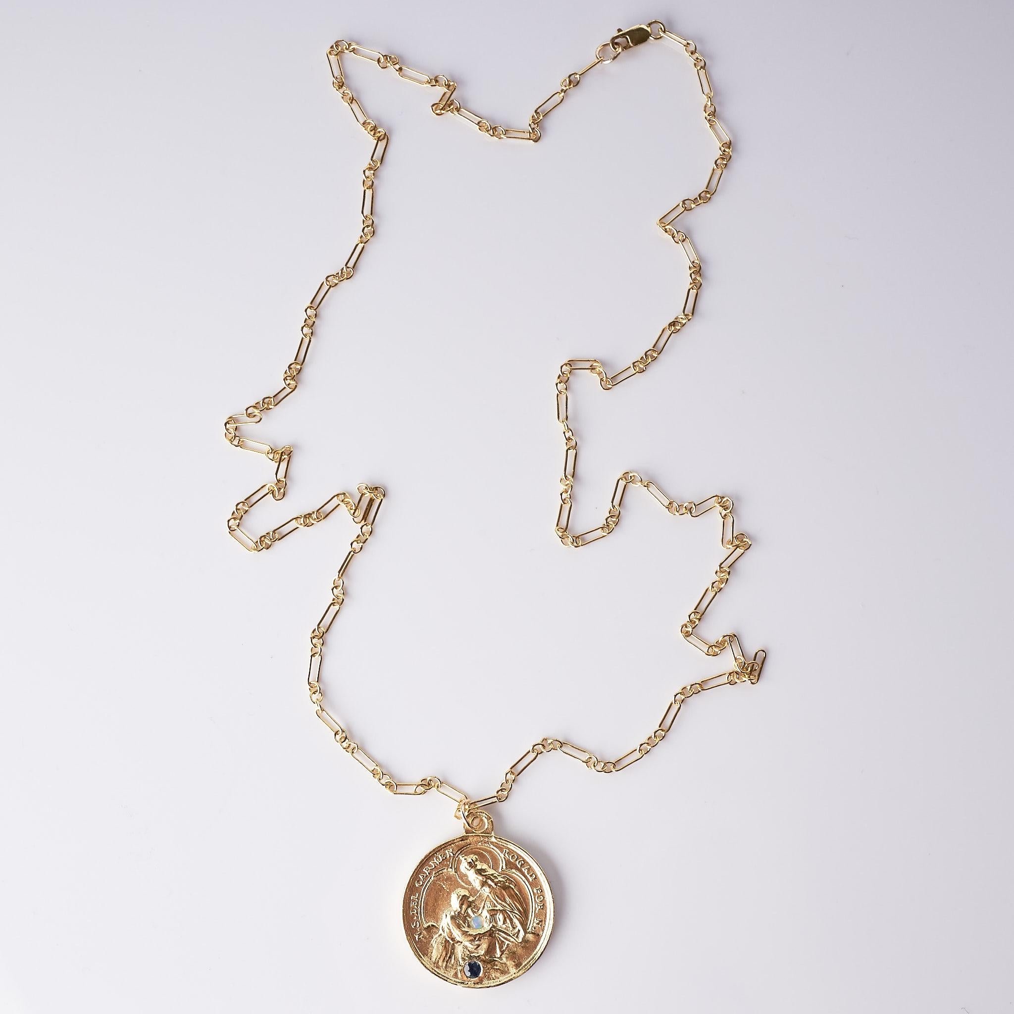 Diamant-Saphir-Opal-Medaillon-Halskette Religiöses Goldton J Dauphin Damen im Angebot