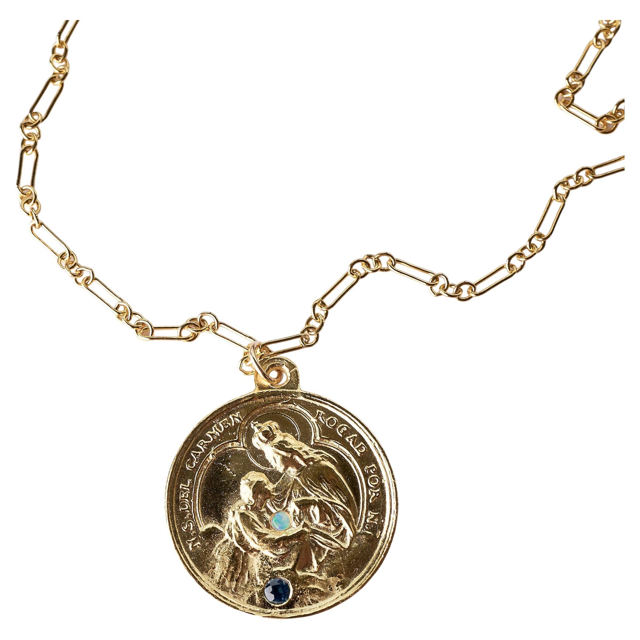 Diamant-Saphir-Opal-Medaillon-Halskette Religiöses Goldton J Dauphin im Angebot