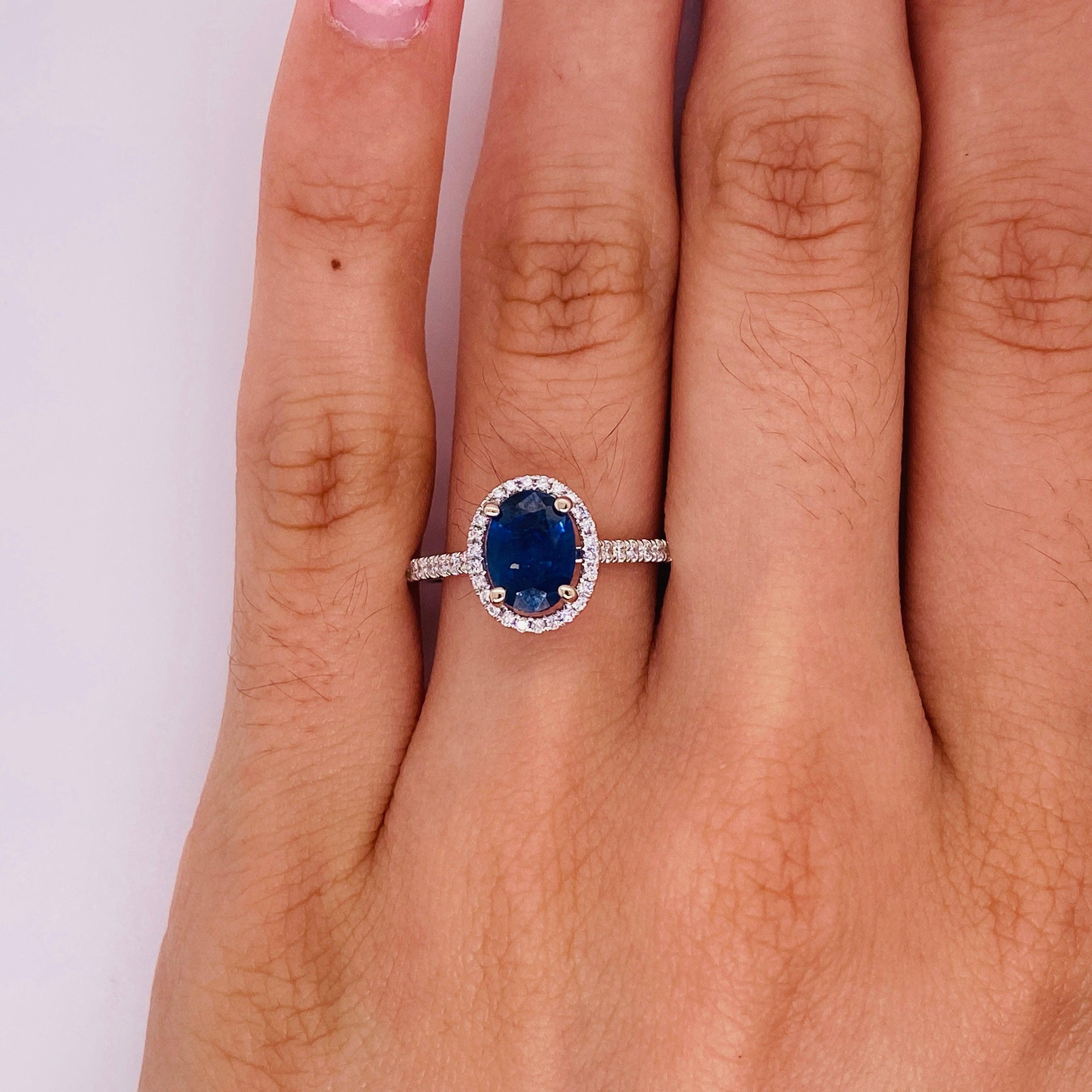For Sale:  Sapphire Open Halo Ring, 2 Carats with Diamonds in 14KWG, Engagement Stacking LV 2