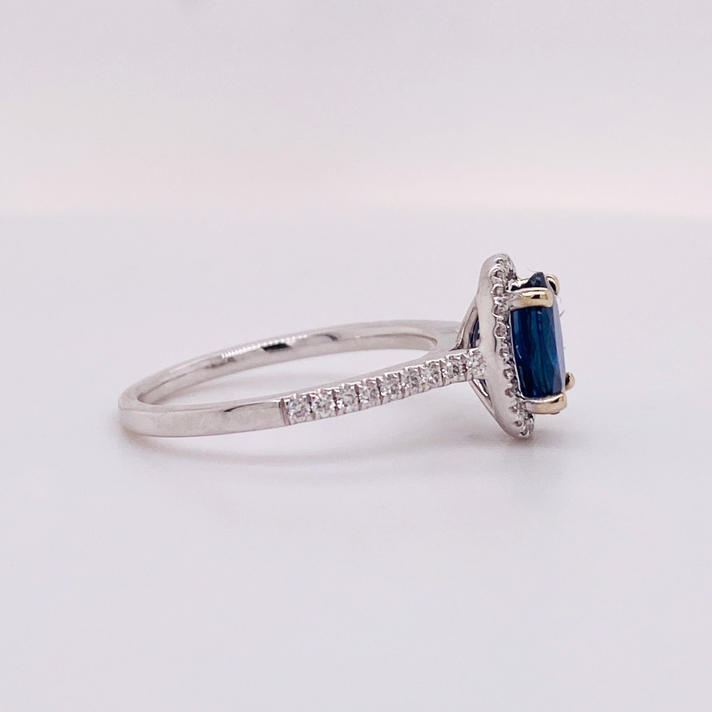 For Sale:  Sapphire Open Halo Ring, 2 Carats with Diamonds in 14KWG, Engagement Stacking LV 3