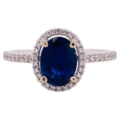 Sapphire Open Halo Ring, 2 Carats with Diamonds in 14KWG, Engagement Stacking LV