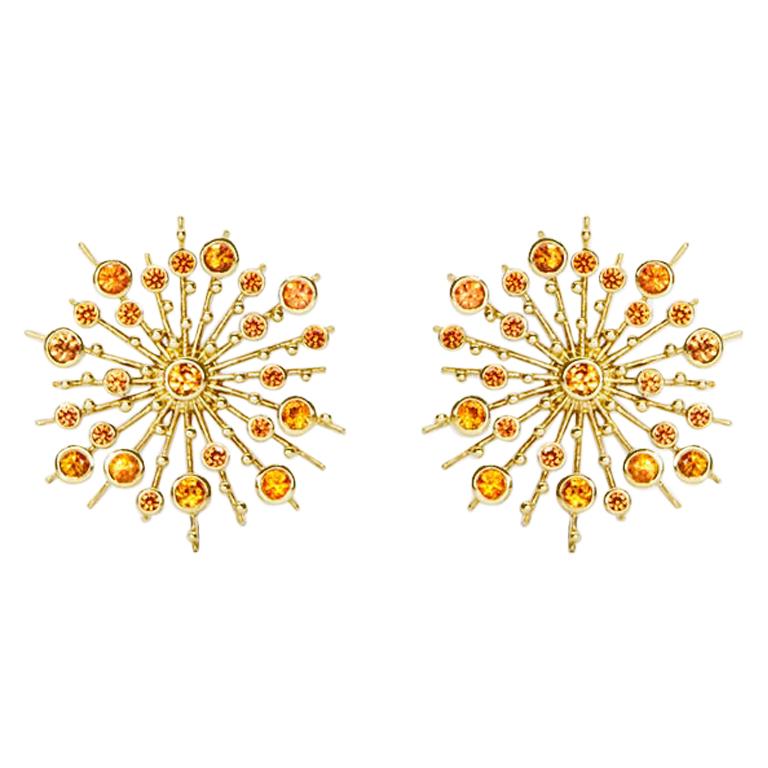 Sapphire Orange 9 Karat Yellow Gold Soleil Stud Earrings Natalie Barney For Sale