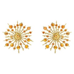Sapphire Orange 9 Karat Yellow Gold Soleil Stud Earrings Natalie Barney