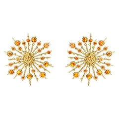 Sapphire Orange 9 Karat Yellow Gold Soleil Stud Earrings Natalie Barney