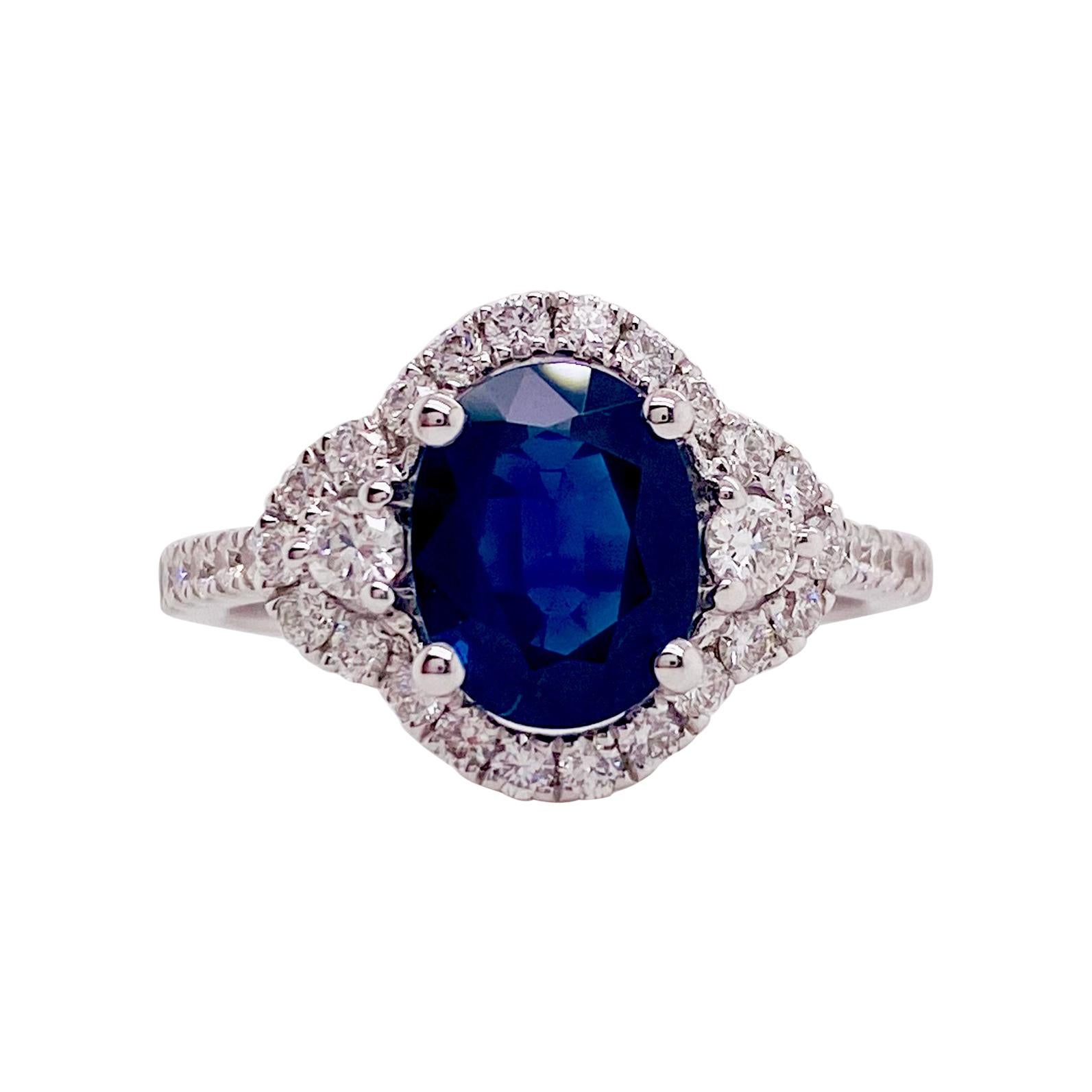 Sapphire Oval Diamond Engagement Ring, 2.65 Carats Sapphire and Diamond Ring