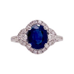 Sapphire Oval Diamond Engagement Ring, 2.65 Carats Sapphire and Diamond Ring