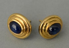 Sapphire Oval Gold Earrings
