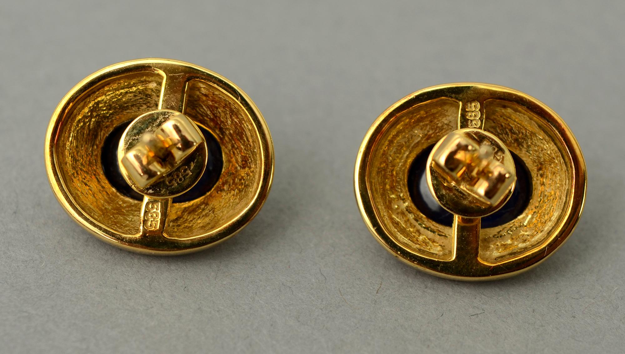 Modern Sapphire Oval Gold Earrings For Sale