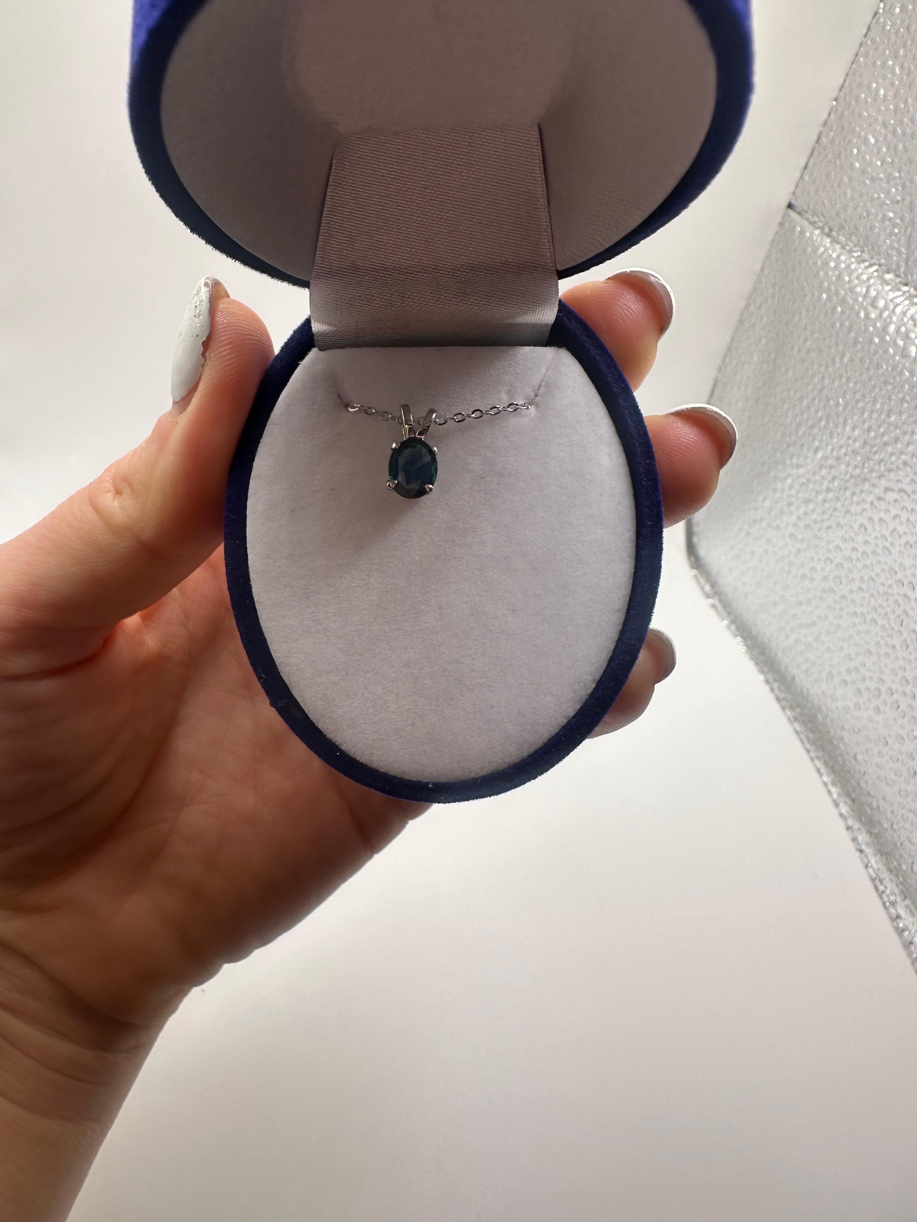Anhänger Halskette mit einem schönen natürlichen 1ct ovalen Saphir von blauer Farbe, leicht eingeschlossen Klarheit auf einer Silberkette 18 