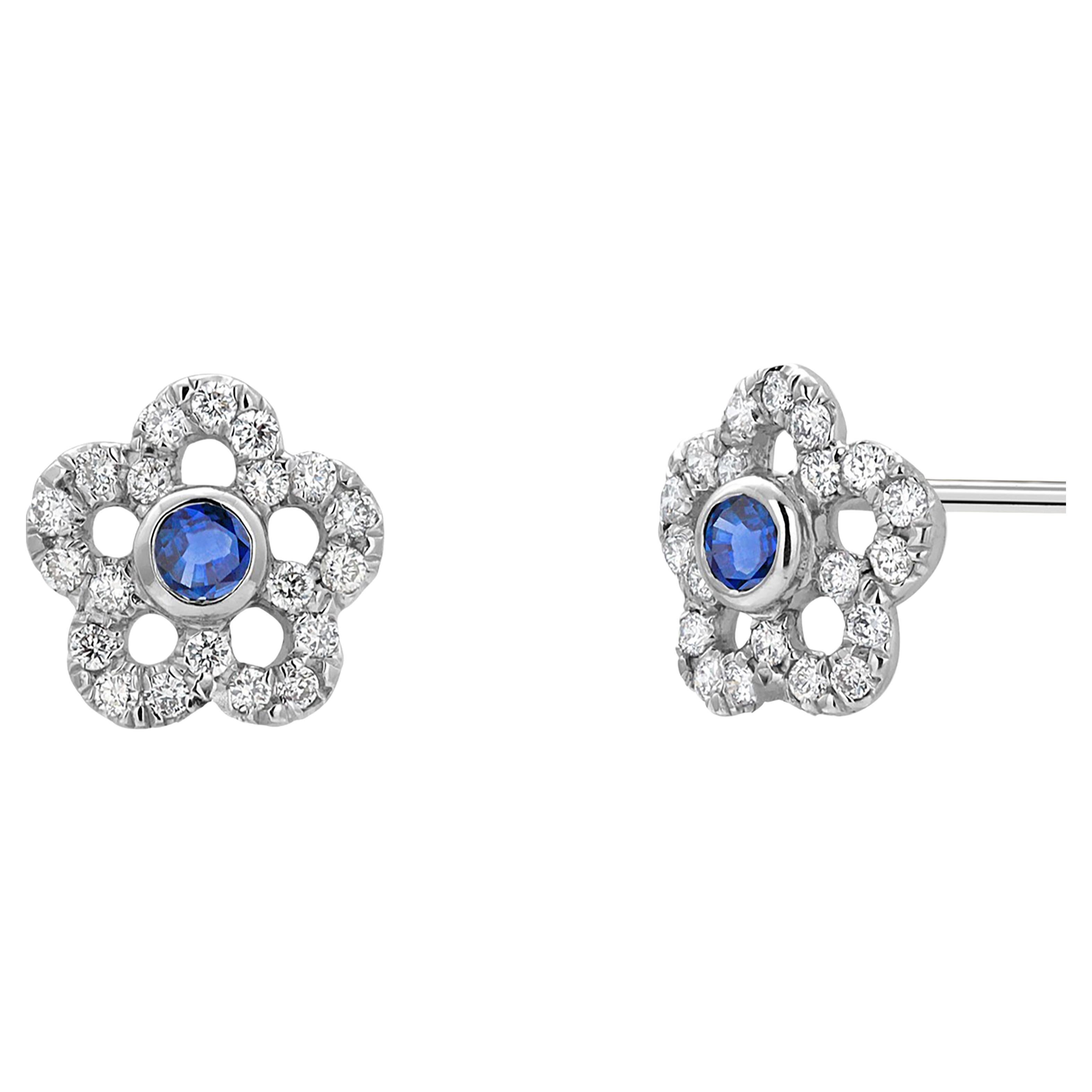 Sapphire Diamond 1.50 Carats Cluster Floral 14 Karat Gold 0.40 Inch Earrings For Sale
