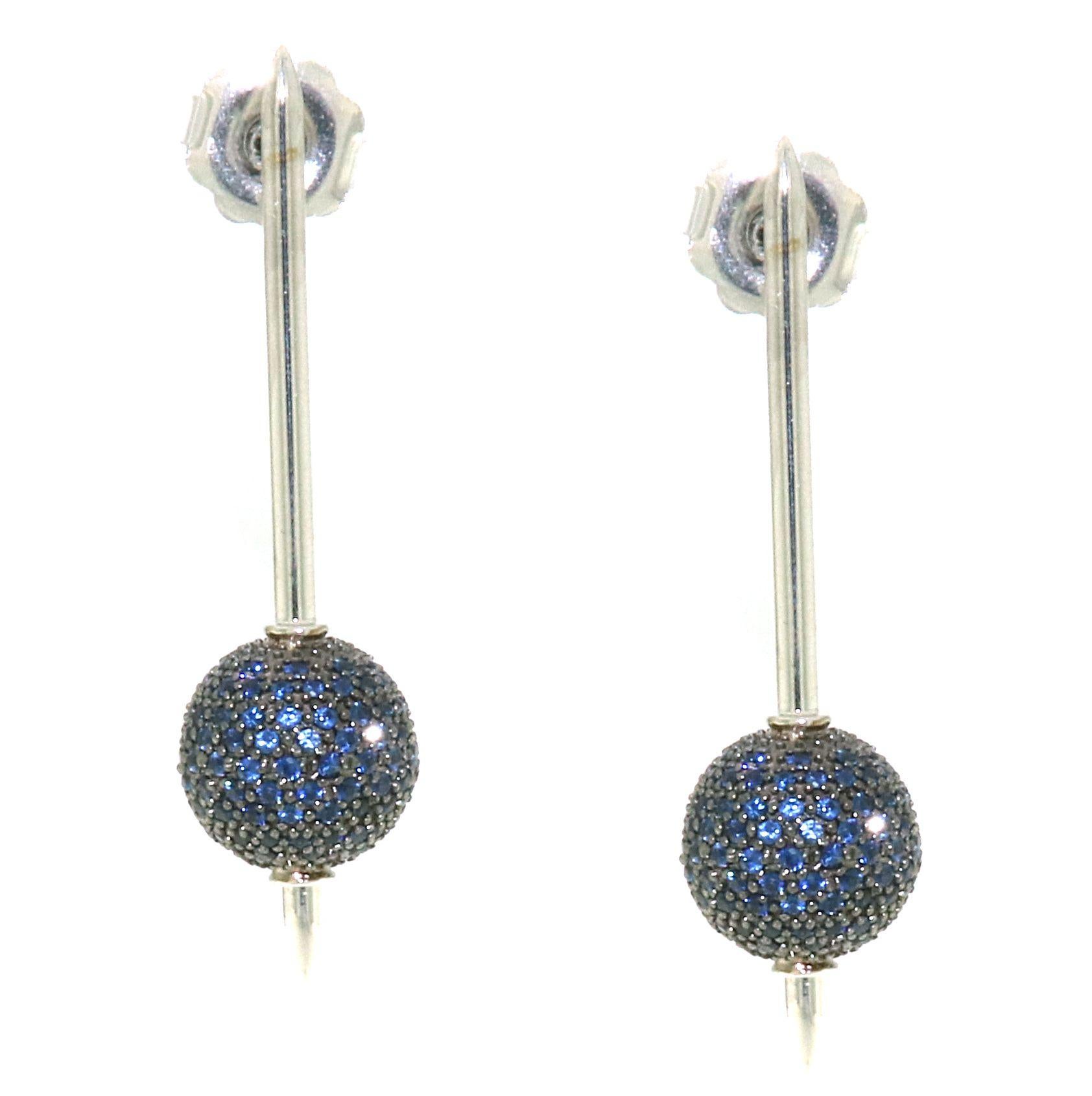 Contemporary Sapphire Pave Diamond Ball Earring Made in Gold For Sale