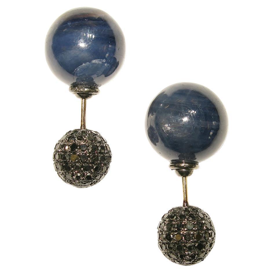 Sapphire & Pave Diamond Ball Tunnel Earrings Made in 14k Gold & Silver im Angebot