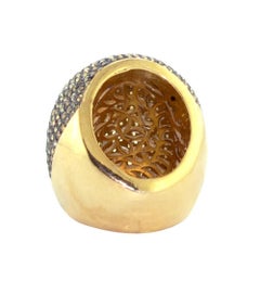 Pave Sapphire Cocktail Ring with Filigree Work in 18k Gold & Silver