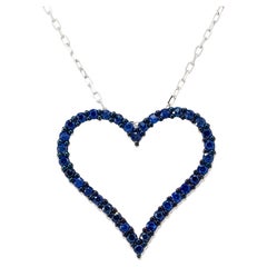 Sapphire Pave Open Heart Pendant Necklace 18 Karat in Stock