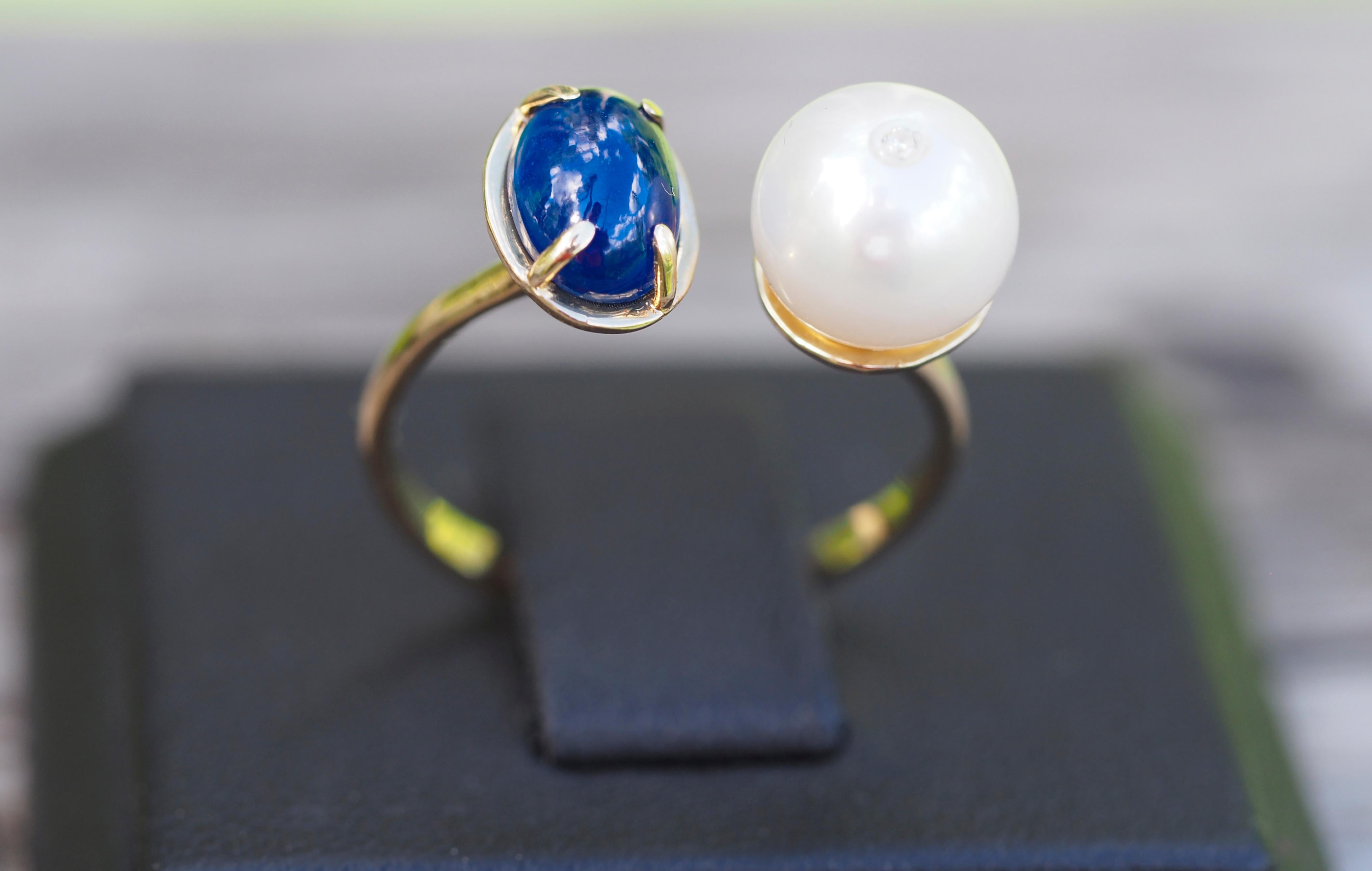 Sapphire, pearl 14k gold ring.  For Sale 4