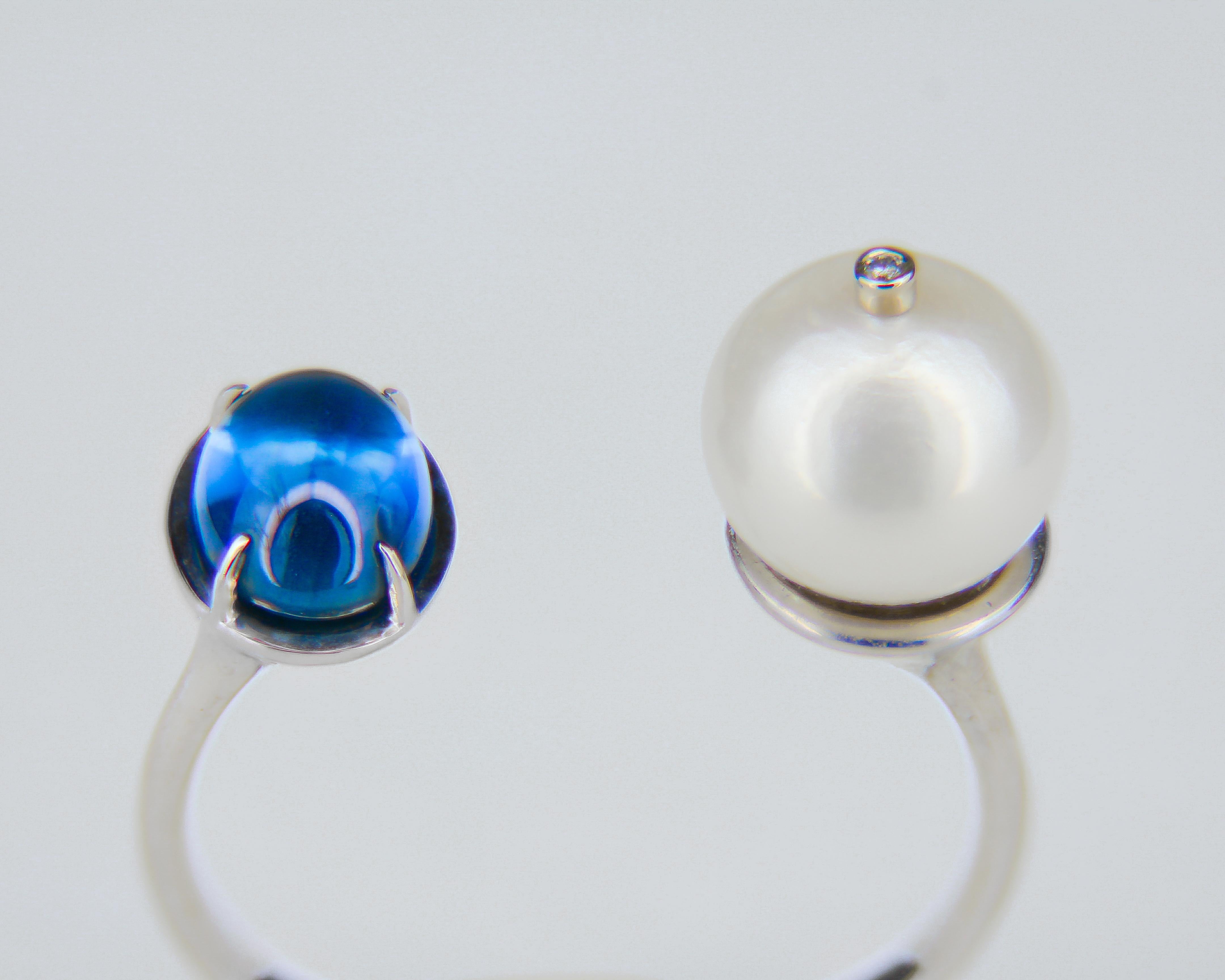 Women's Sapphire, pearl 14k gold ring.  For Sale