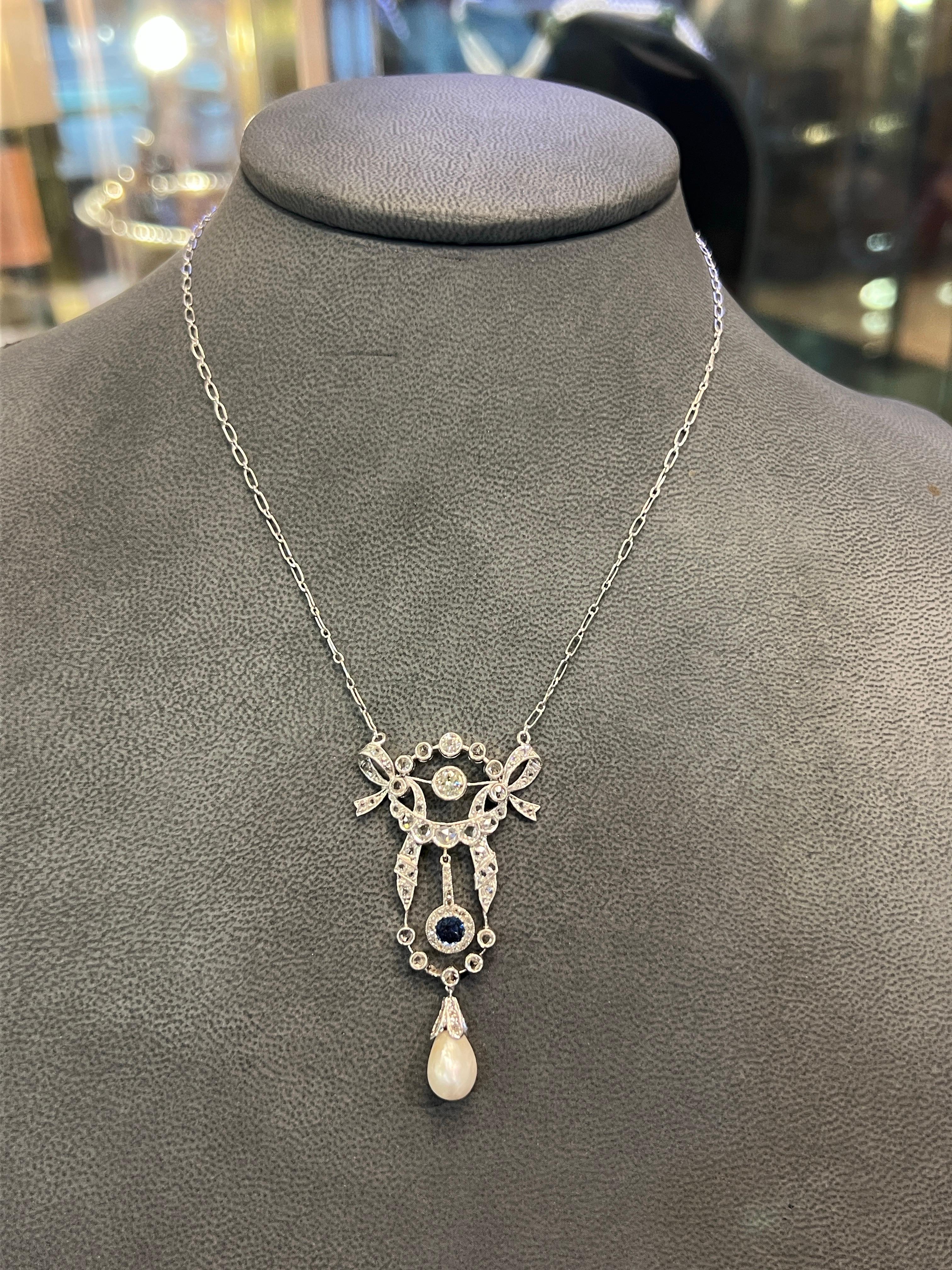 Sapphire Pearl and Diamond Pendant Necklace For Sale 5