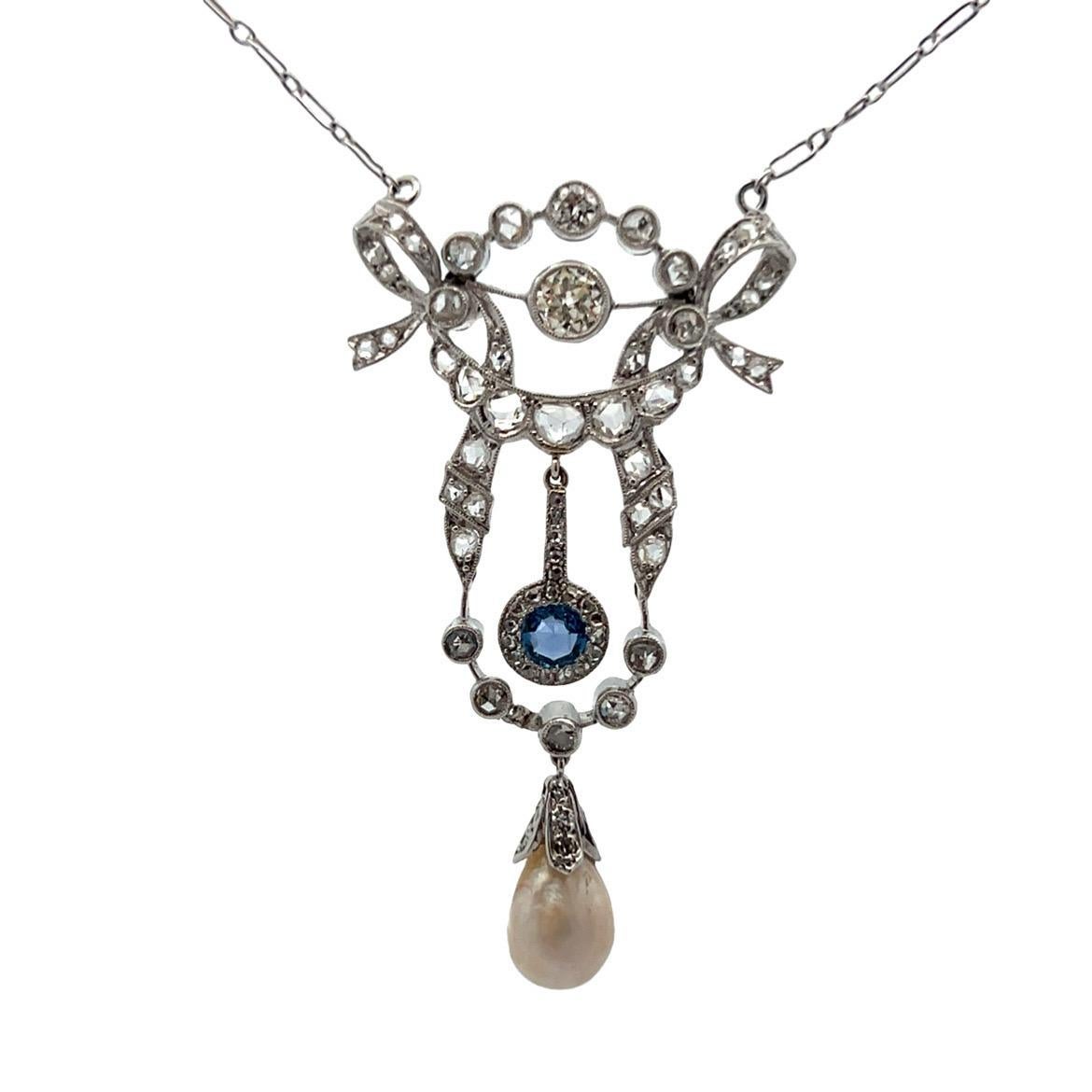 Sapphire Pearl and Diamond Pendant Necklace For Sale 6