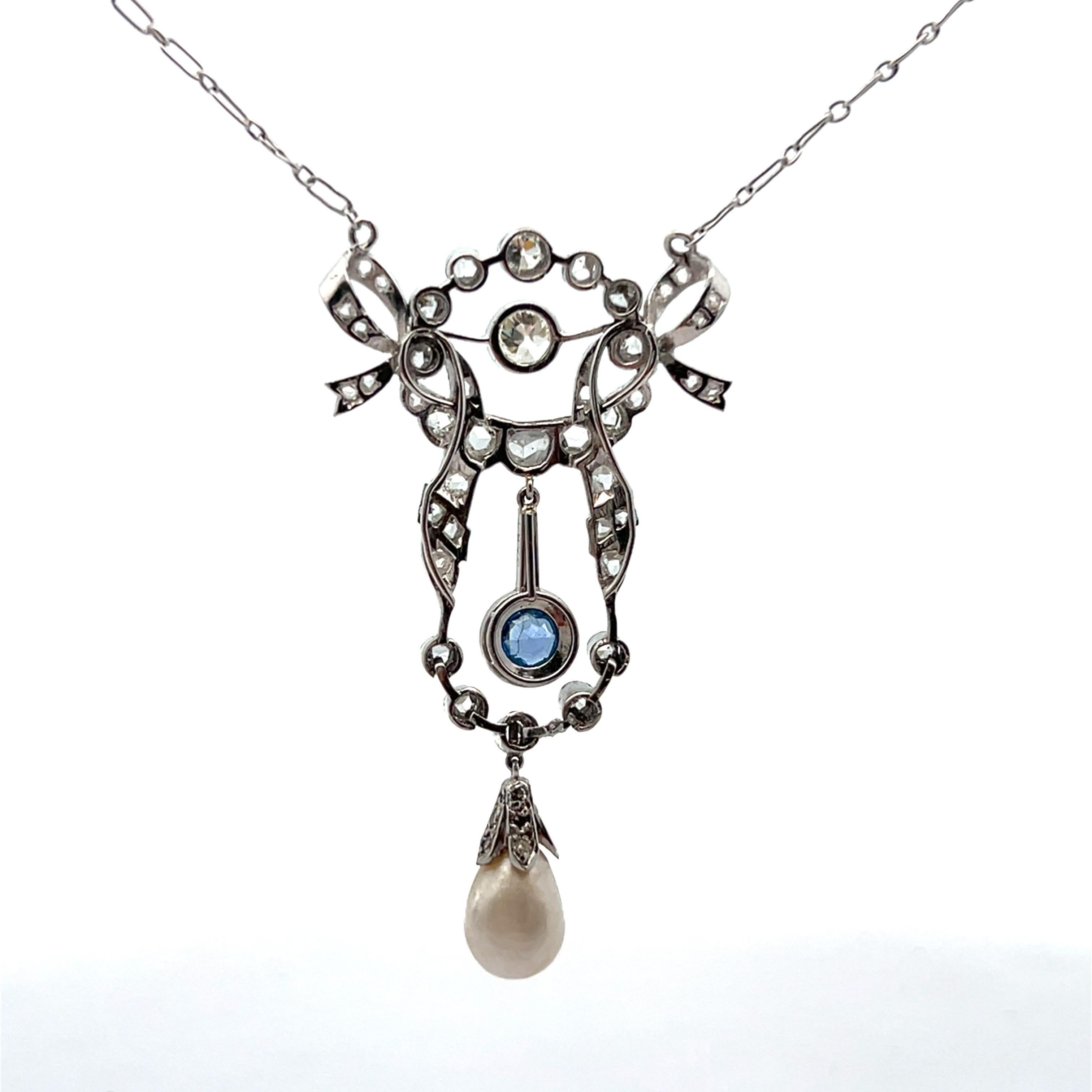 Sapphire Pearl and Diamond Pendant Necklace For Sale 7