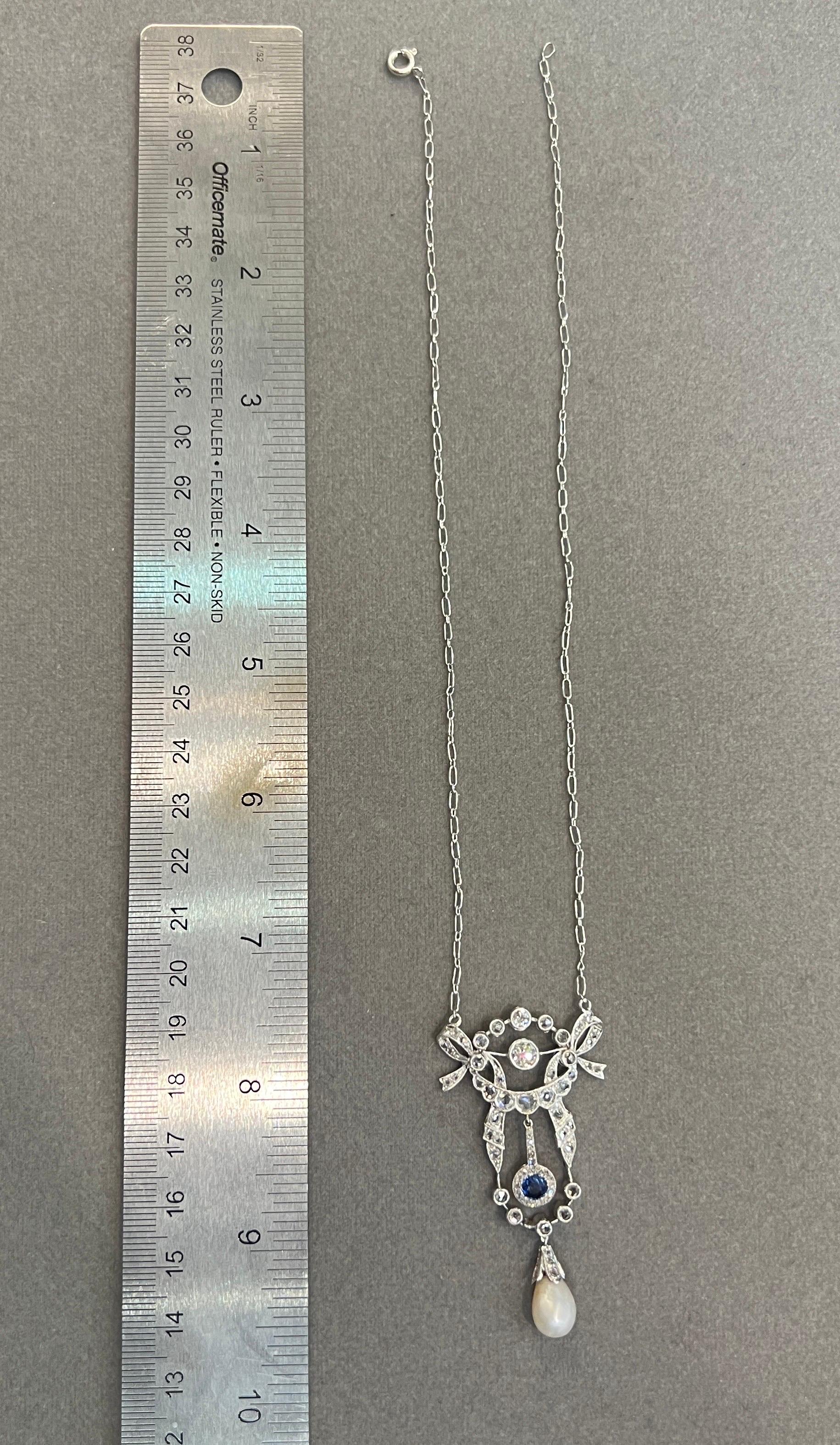Sapphire Pearl and Diamond Pendant Necklace In Excellent Condition For Sale In New York, NY