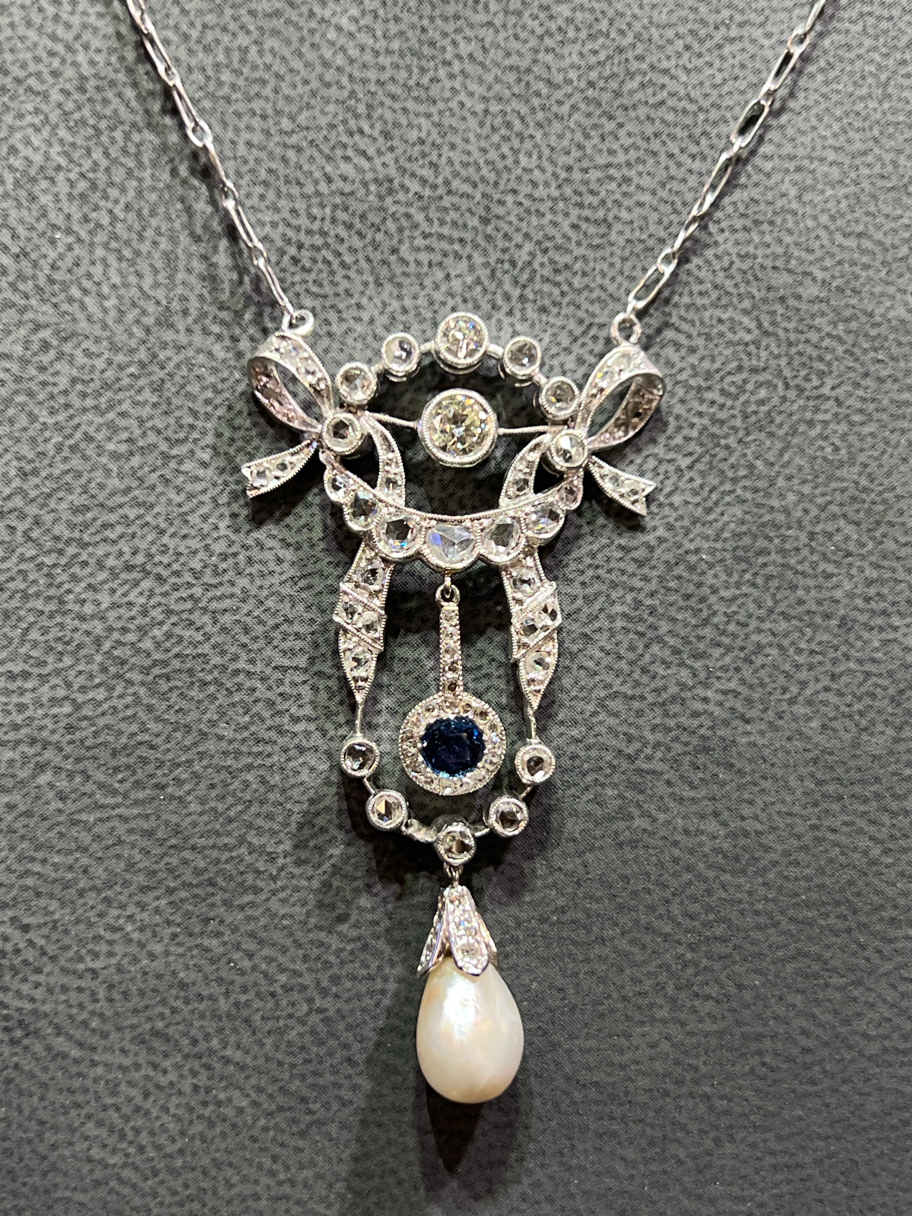 Women's Sapphire Pearl and Diamond Pendant Necklace For Sale