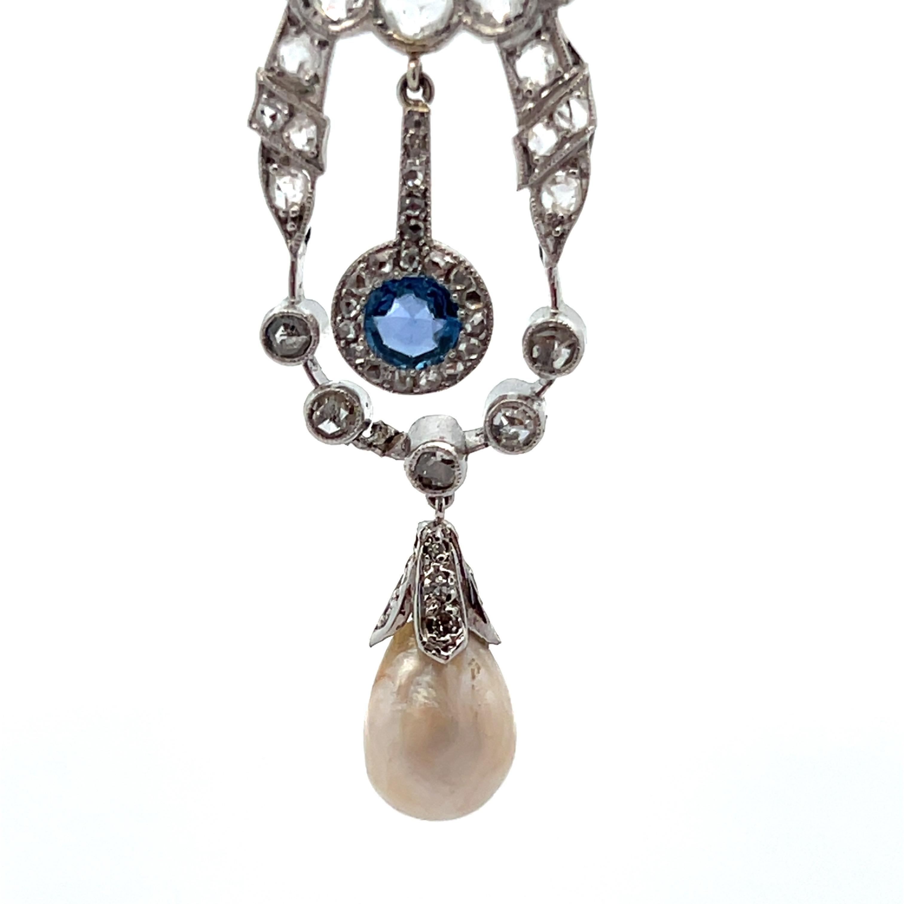 Sapphire Pearl and Diamond Pendant Necklace For Sale 2