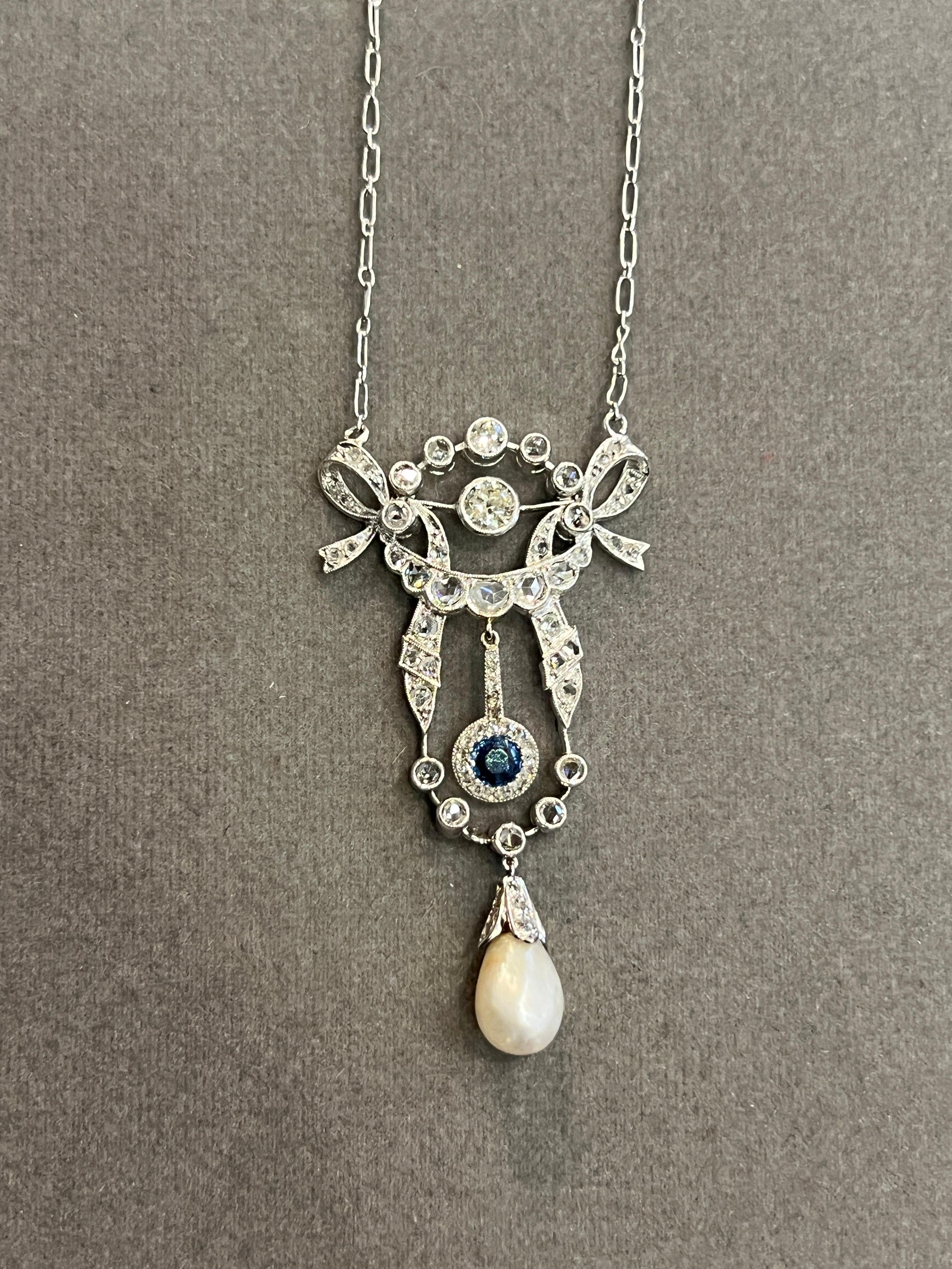 Sapphire Pearl and Diamond Pendant Necklace For Sale 3