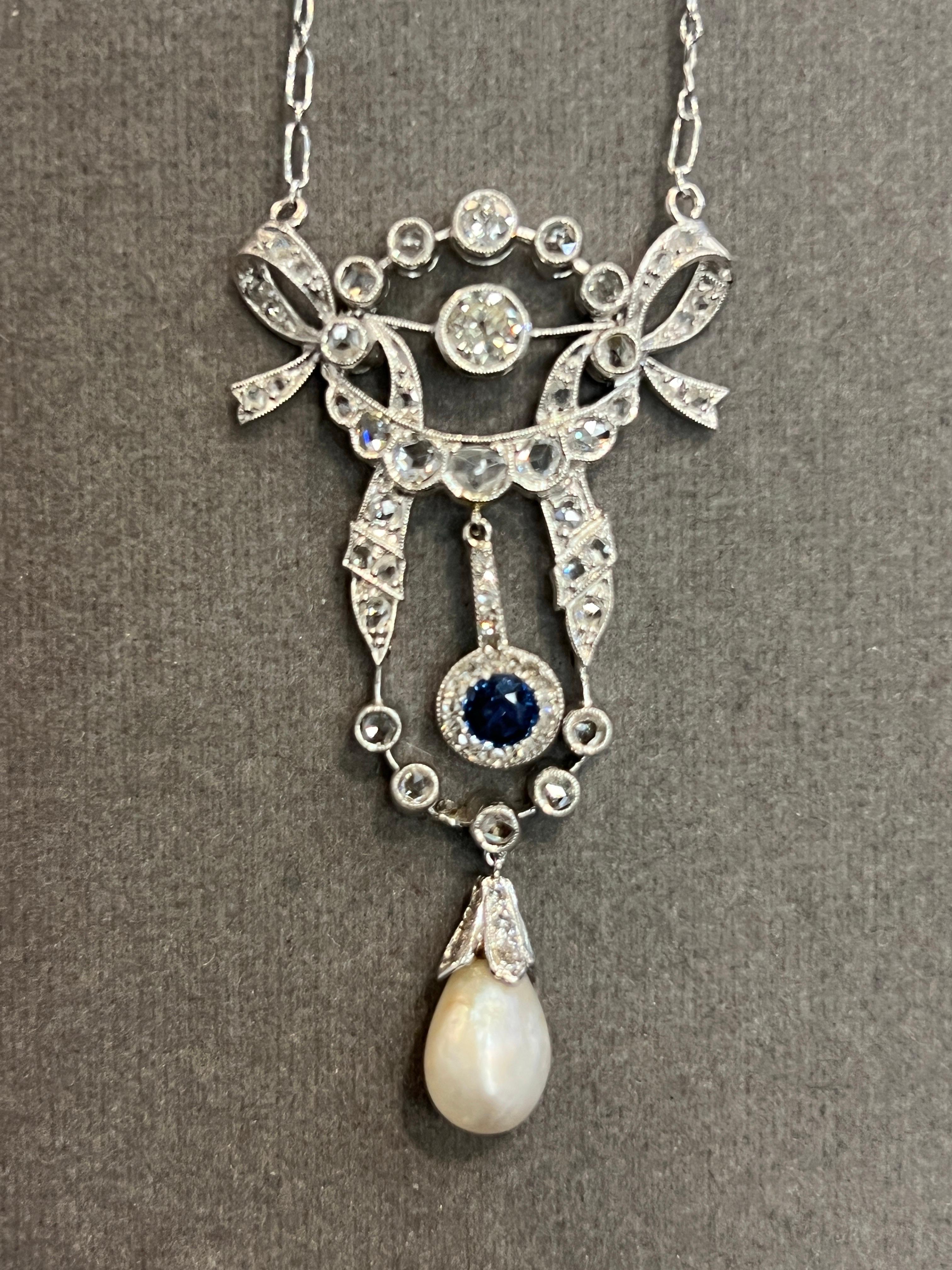 Sapphire Pearl and Diamond Pendant Necklace For Sale 4