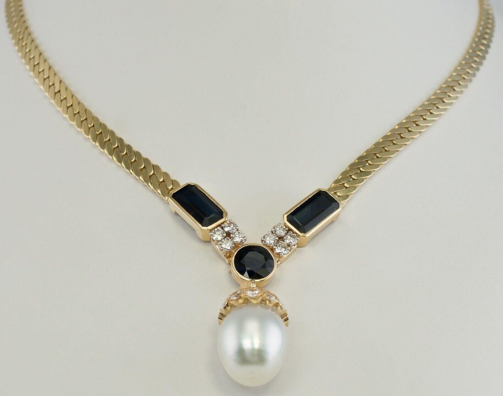 Sapphire Pearl Diamond Necklace 14K Gold by Uno A Erre Italian For Sale 5