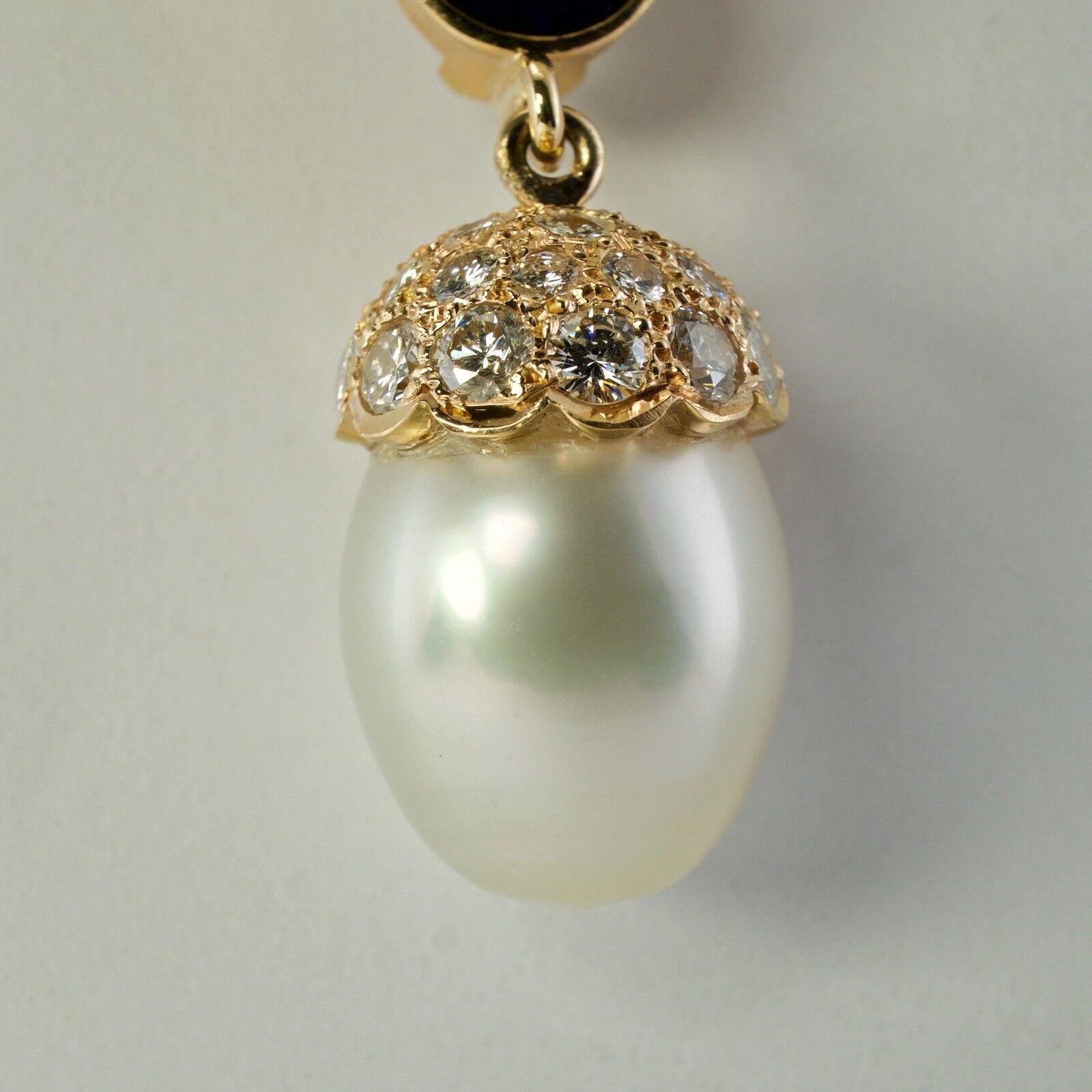 Sapphire Pearl Diamond Necklace 14K Gold by Uno A Erre Italian For Sale 2