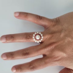 Ruby & Pearl Double Halo Ring 14k Yellow Gold