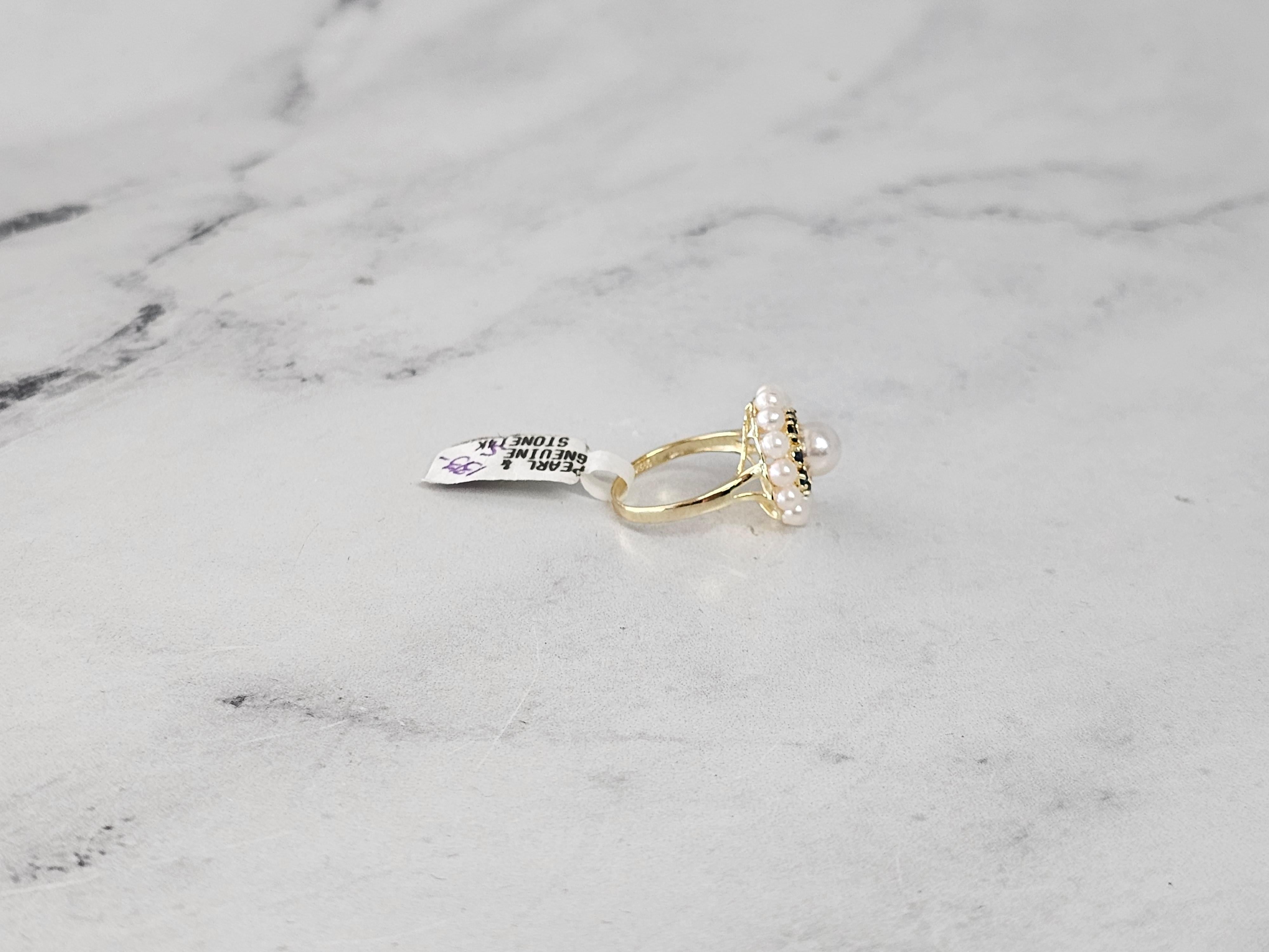 Bague double halo saphir et perle or jaune 14k Neuf - En vente à Sugar Land, TX