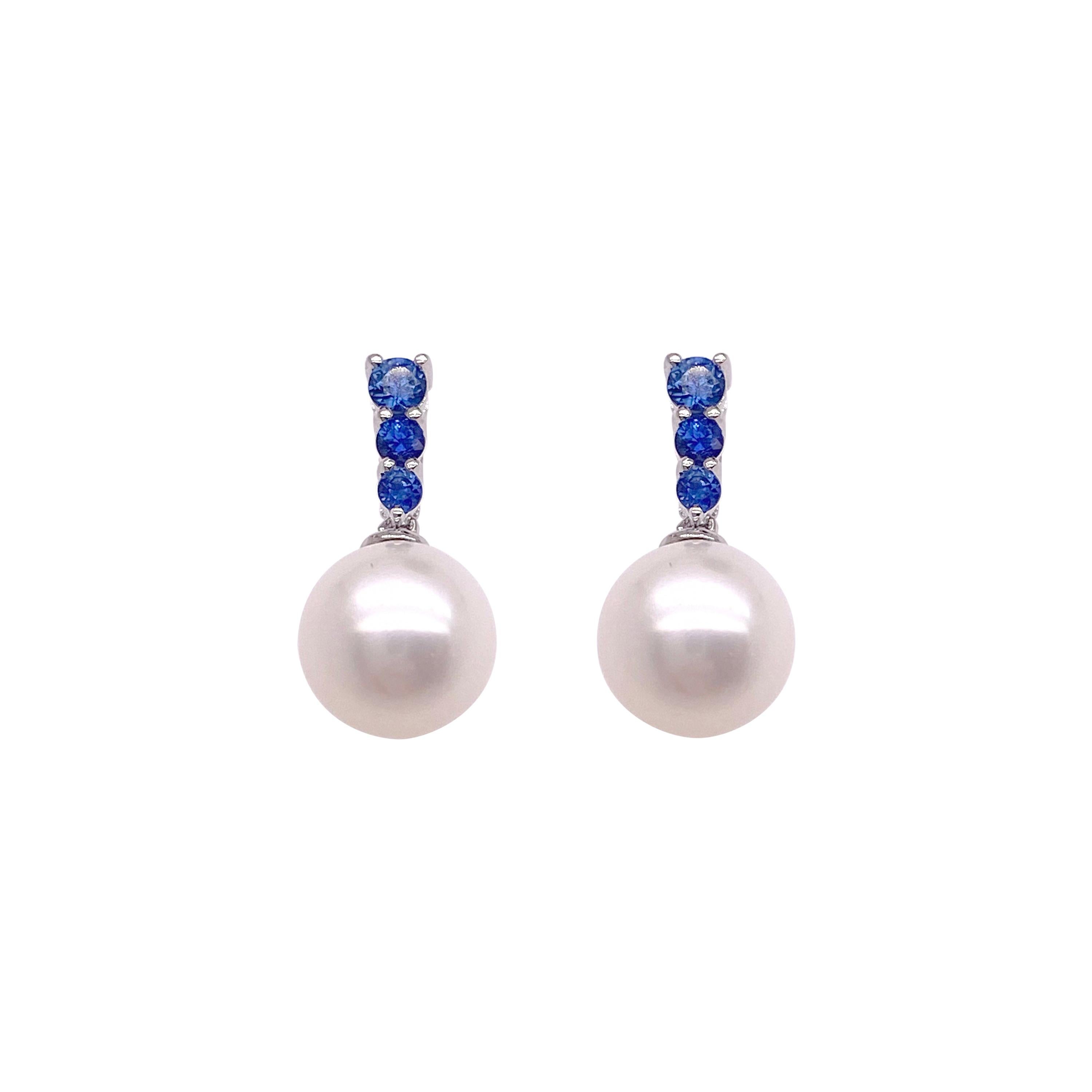 Sapphire Pearl Earring, Earring Drops in White Gold, Event or Everyday Earrings