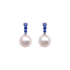Sapphire Pearl Earring, Earring Drops in White Gold, Event or Everyday Earrings
