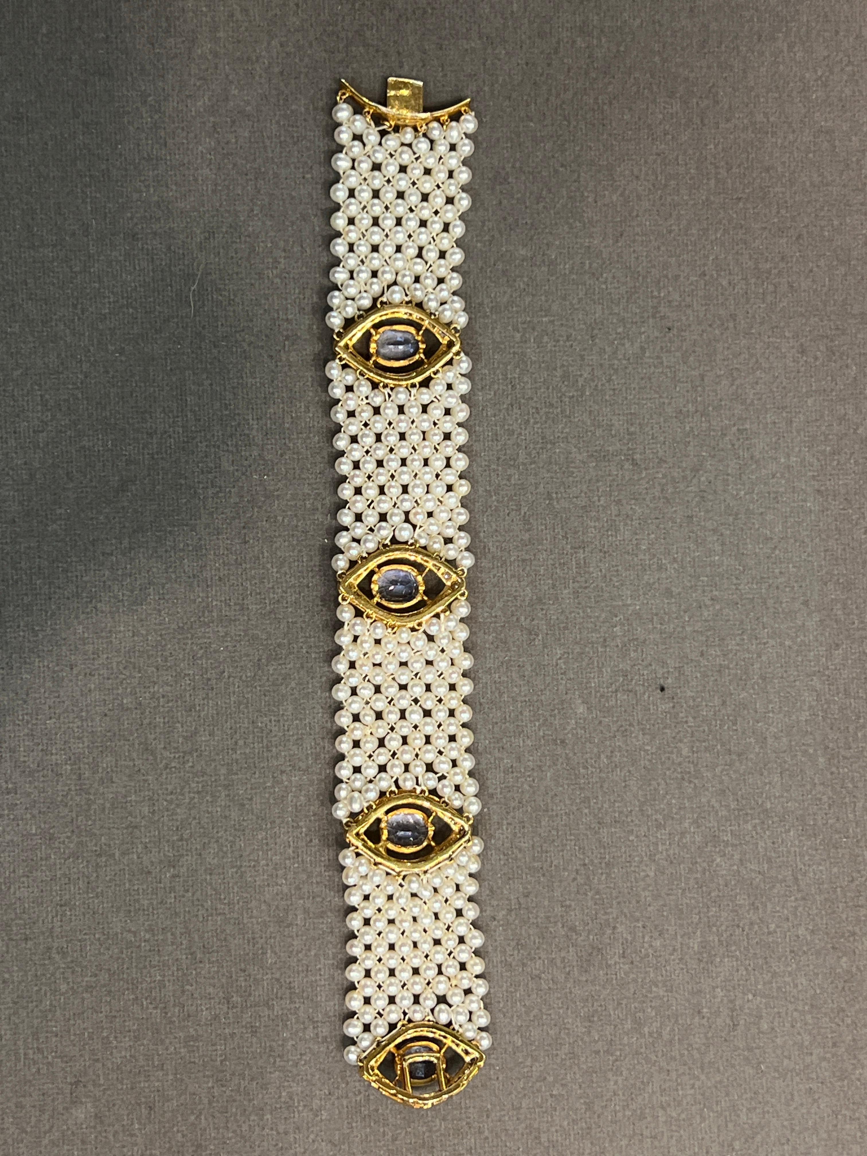 Sapphire & Pearl Mesh Bracelet For Sale 2